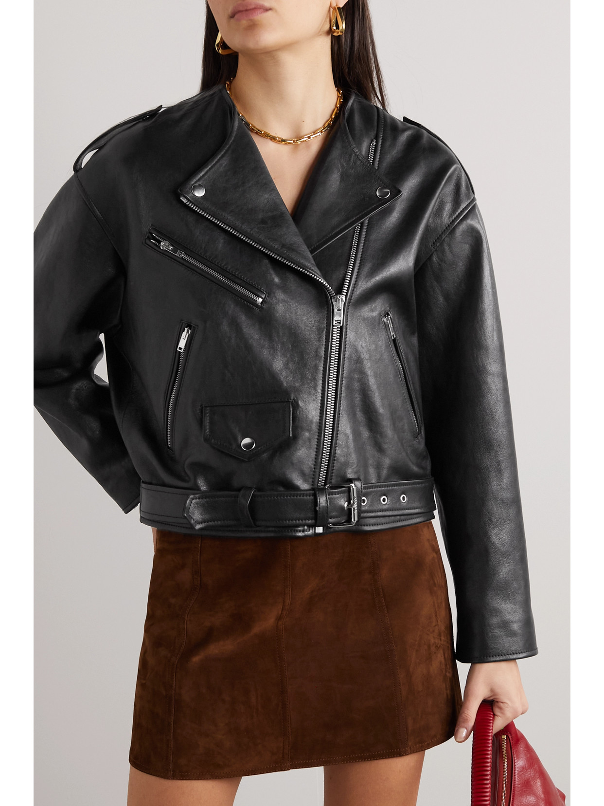 Shop Isabel Marant Audric Leather Biker Jacket In Black