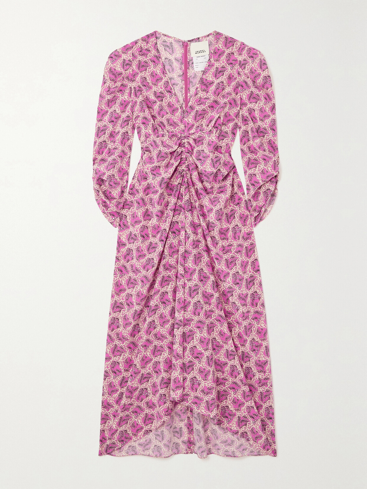 Isabel Marant Albini Gathered Printed Silk-blend Midi Dress In Pink