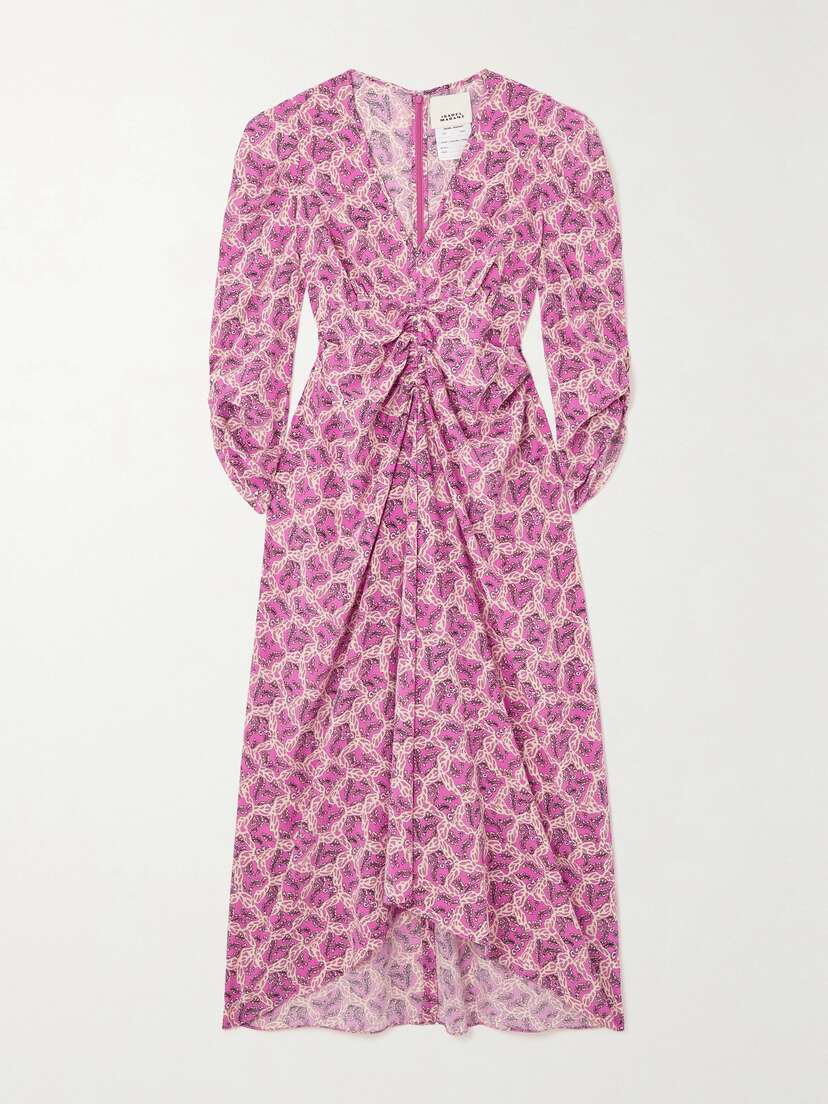 Isabel Marant Albini Gathered Printed Silk-blend Midi Dress