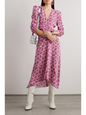 Isabel Marant Albini gathered printed silk-blend midi dress