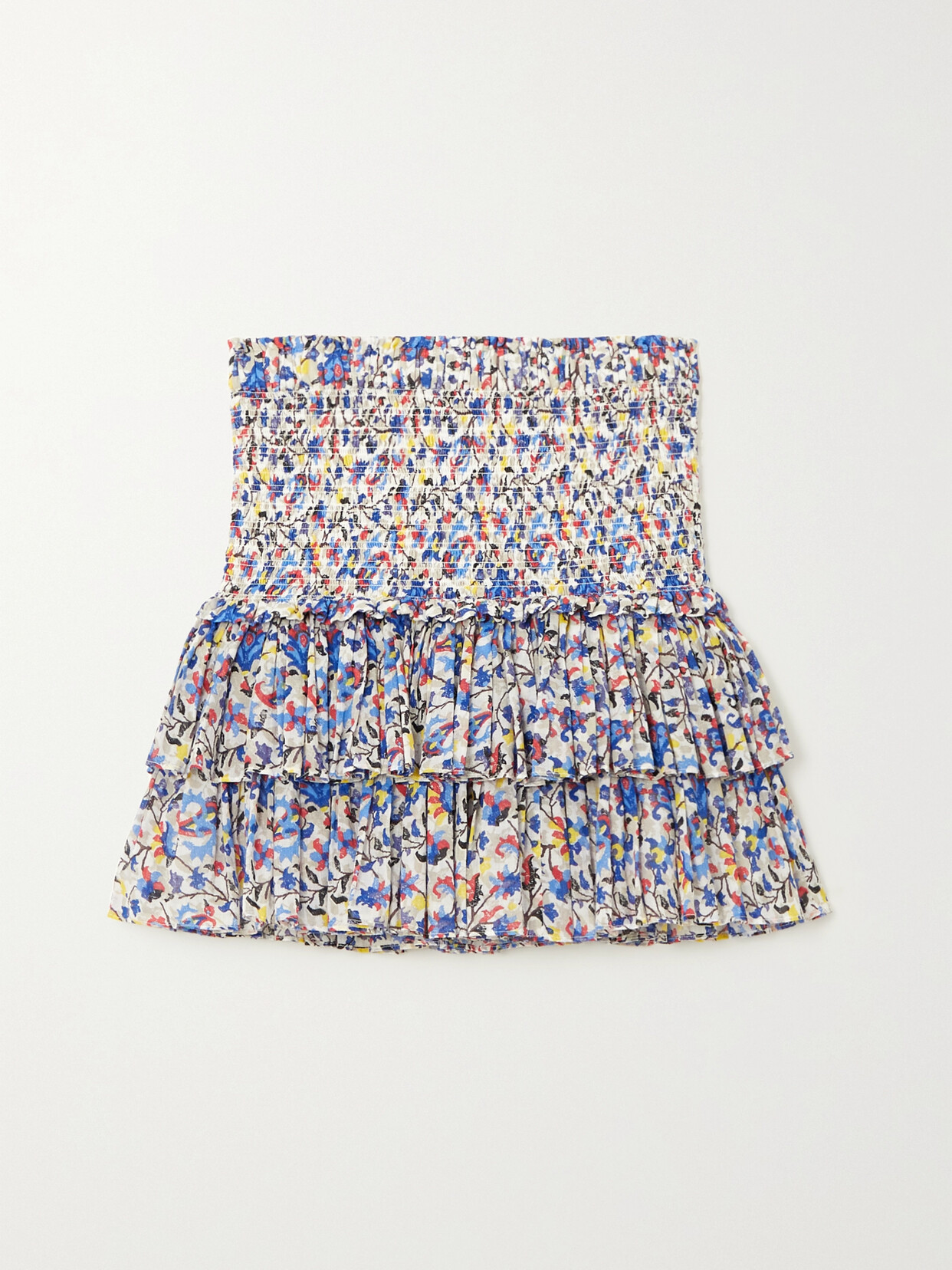 Marant Étoile Naomi Shirred Tiered Printed Cotton-voile Mini Skirt - Blue