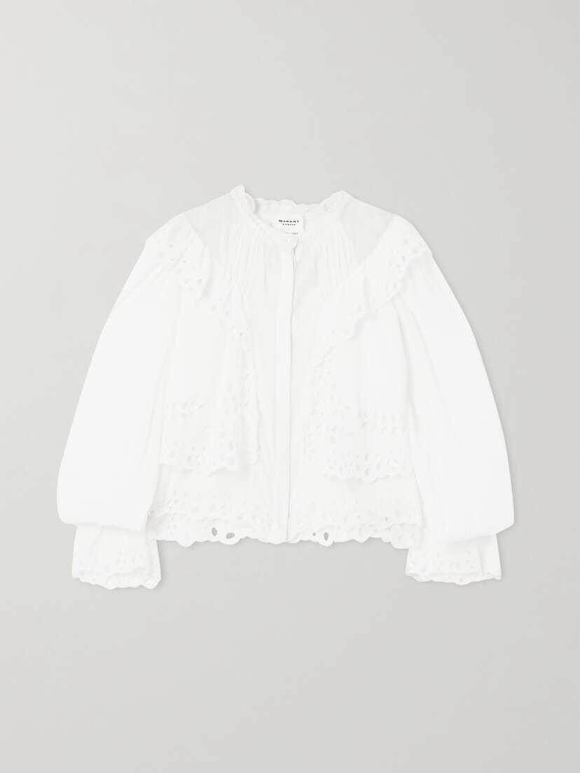 Marant Étoile Kelmon Broderie Anglaise-trimmed Cotton-voile Blouse