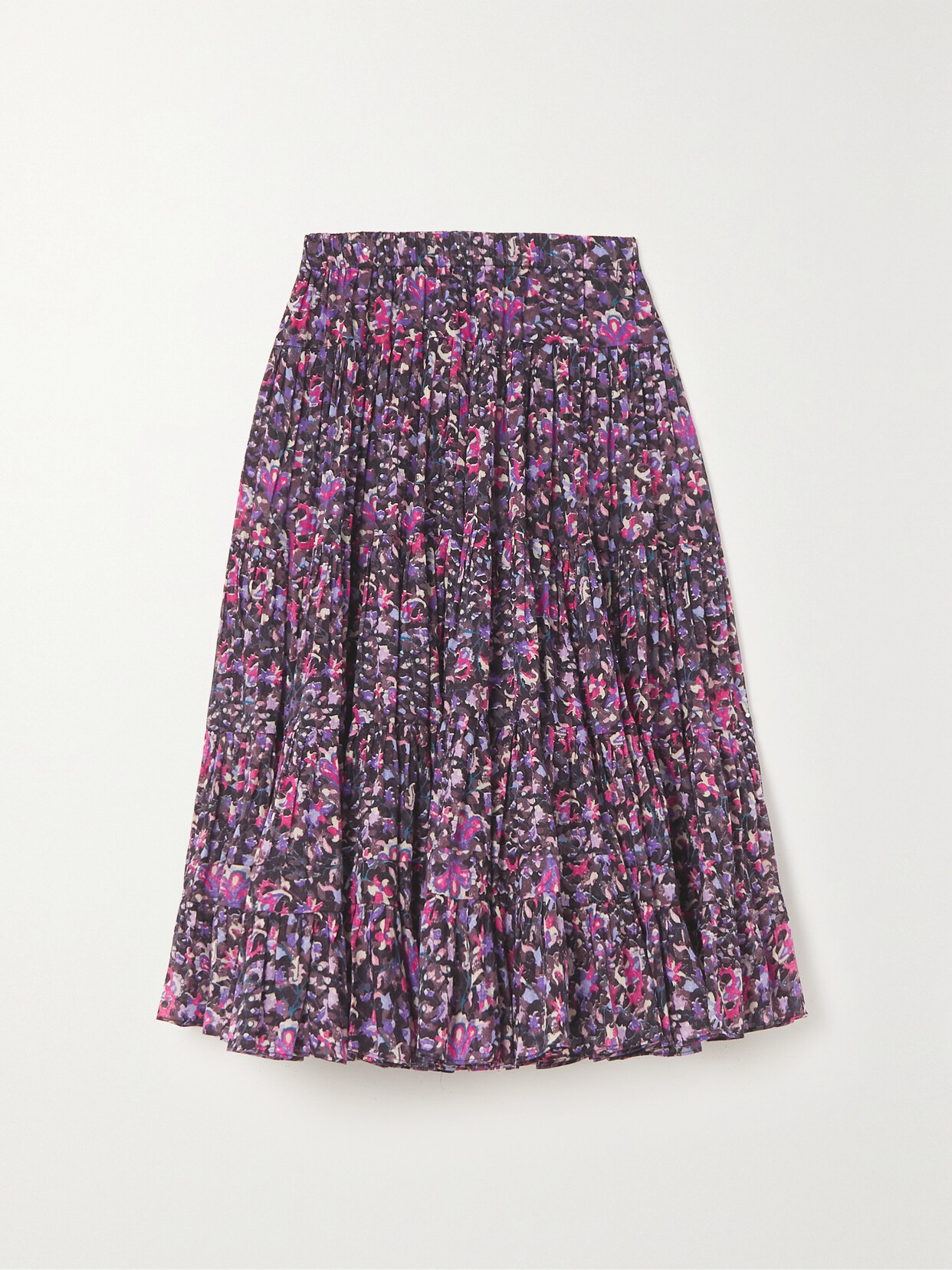 Marant Étoile - Elfa Tiered Pleated Printed Cotton-poplin Midi Skirt - Pink