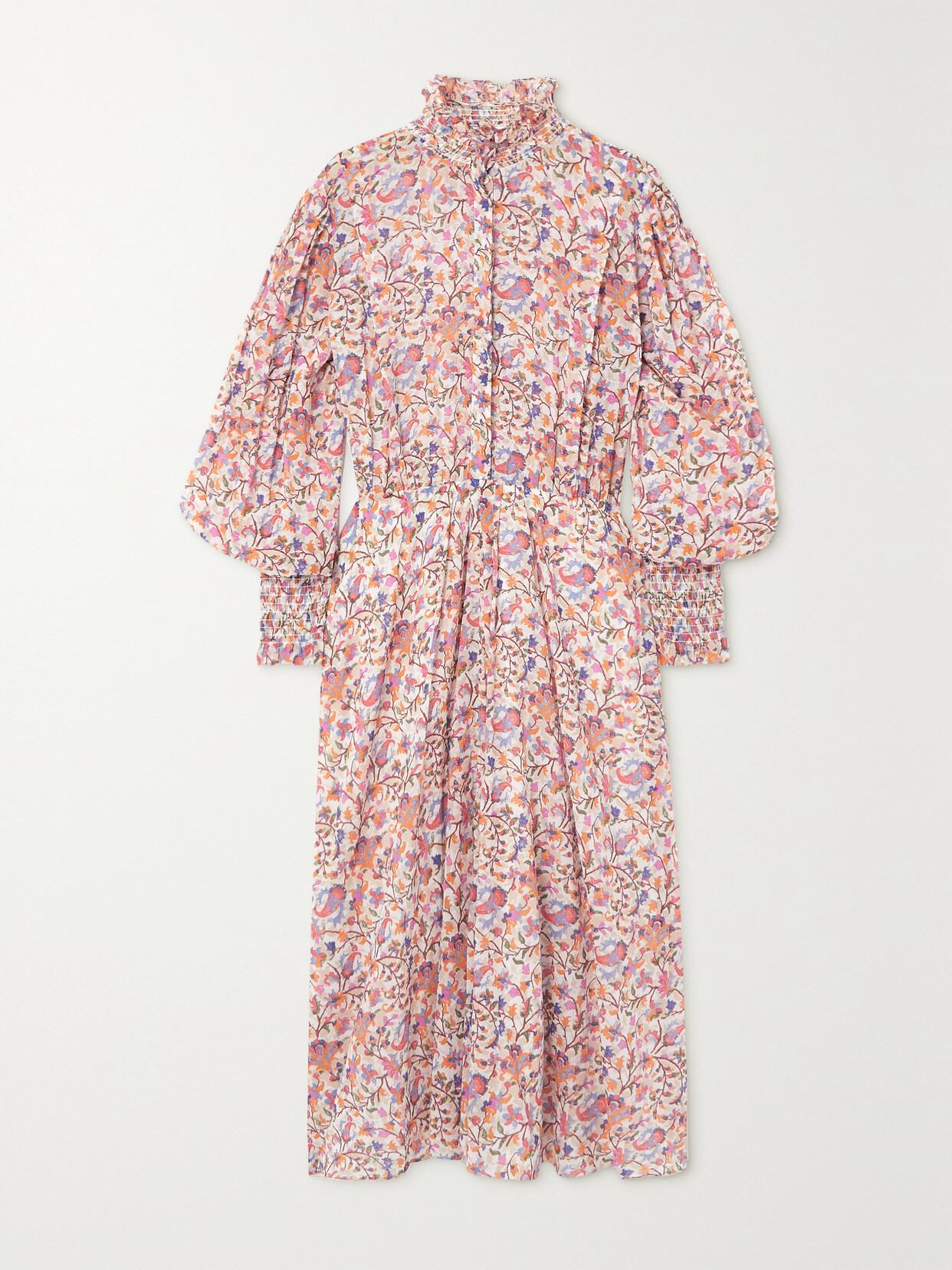 Isabel Marant Étoile Galoa Floral Collared Long-sleeve Midi Dress In Multicolor