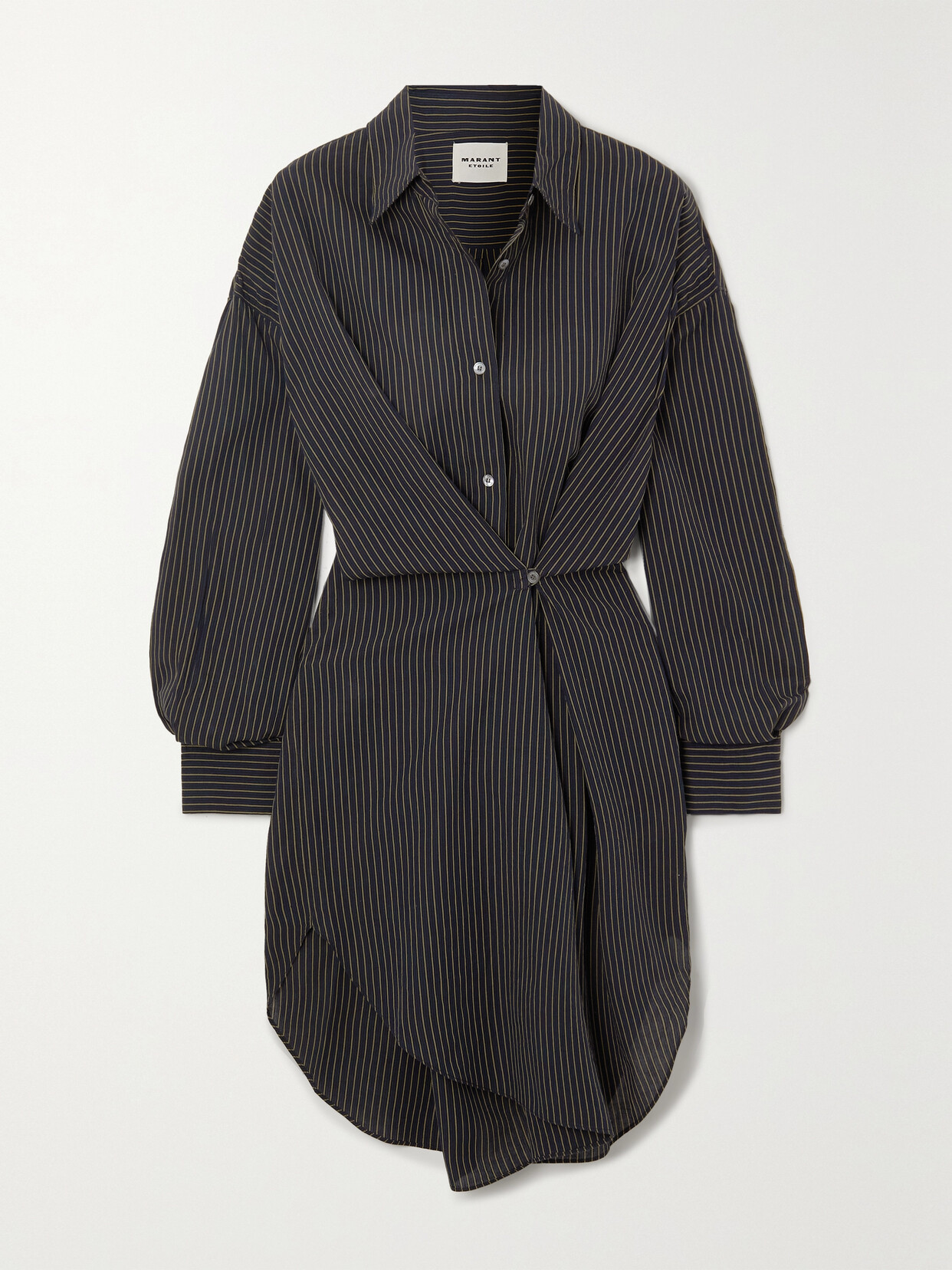 Marant Étoile - Gathered Striped Cotton-poplin Shirt Dress - Black