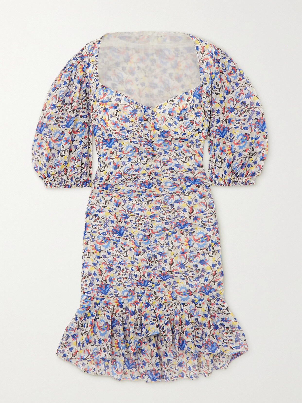 Marant Étoile Lunesa Ruched Printed Cotton-voile Mini Dress - Blue