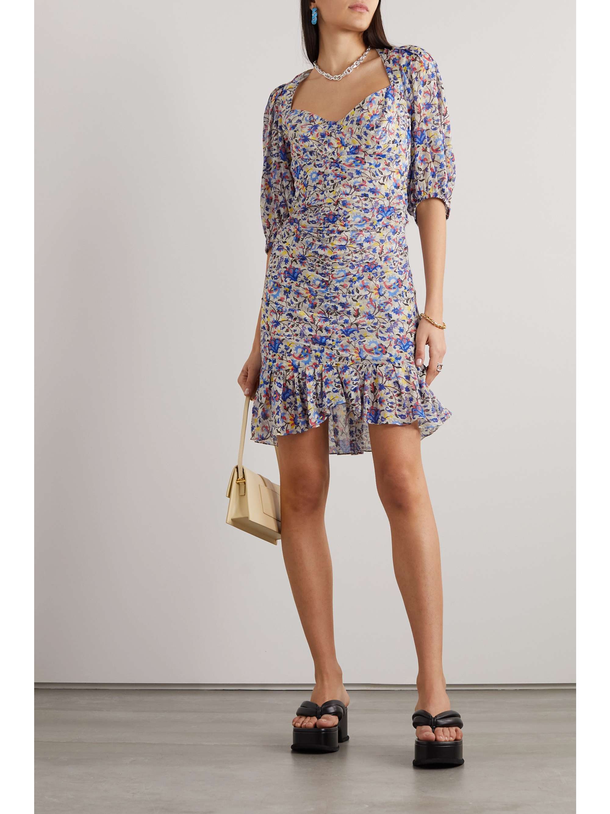 MARANT ÉTOILE Lunesa ruched printed cotton-voile mini dress | NET-A-PORTER