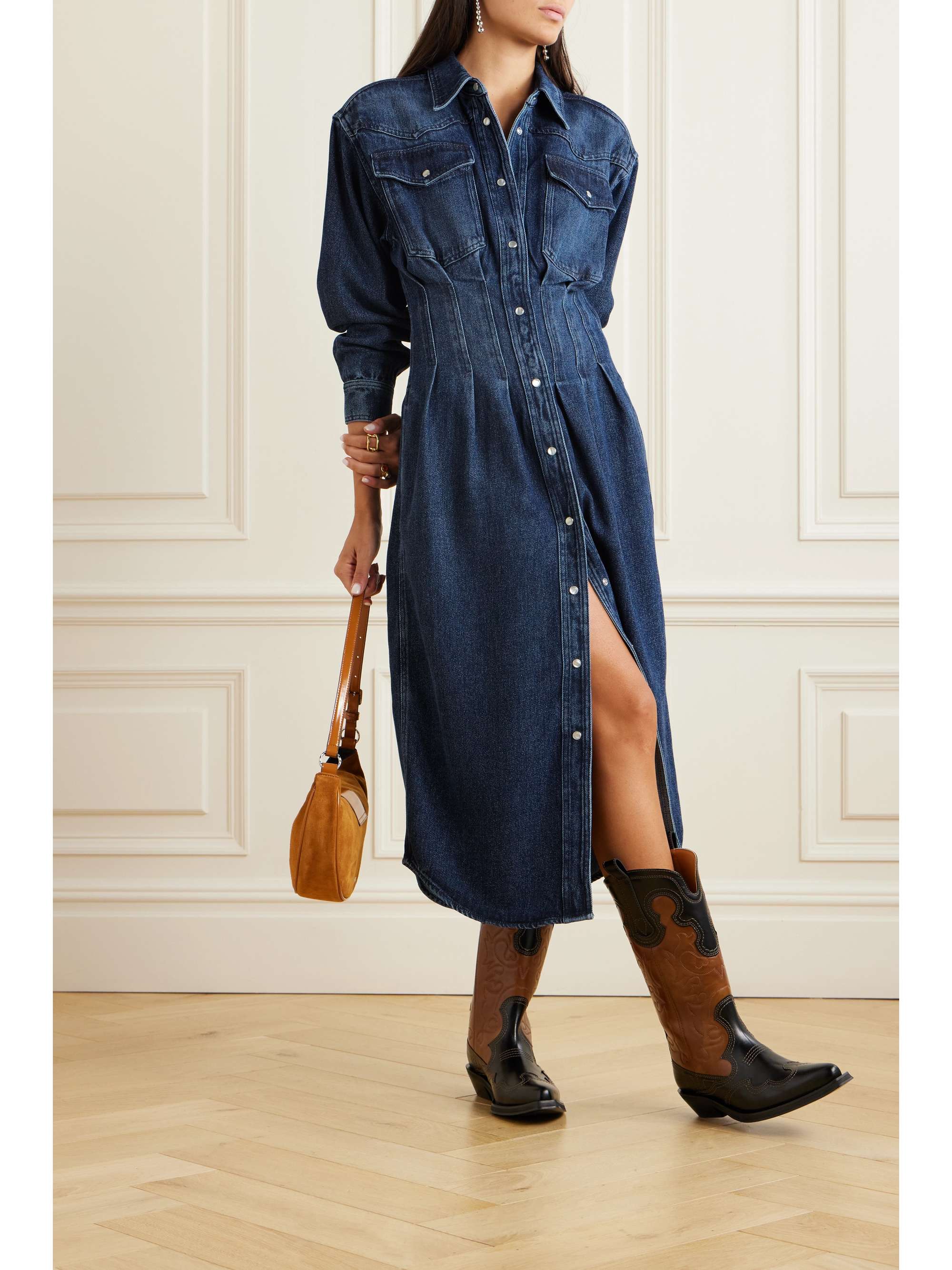 Tomia pleated TENCEL Lyocell-denim shirt dress