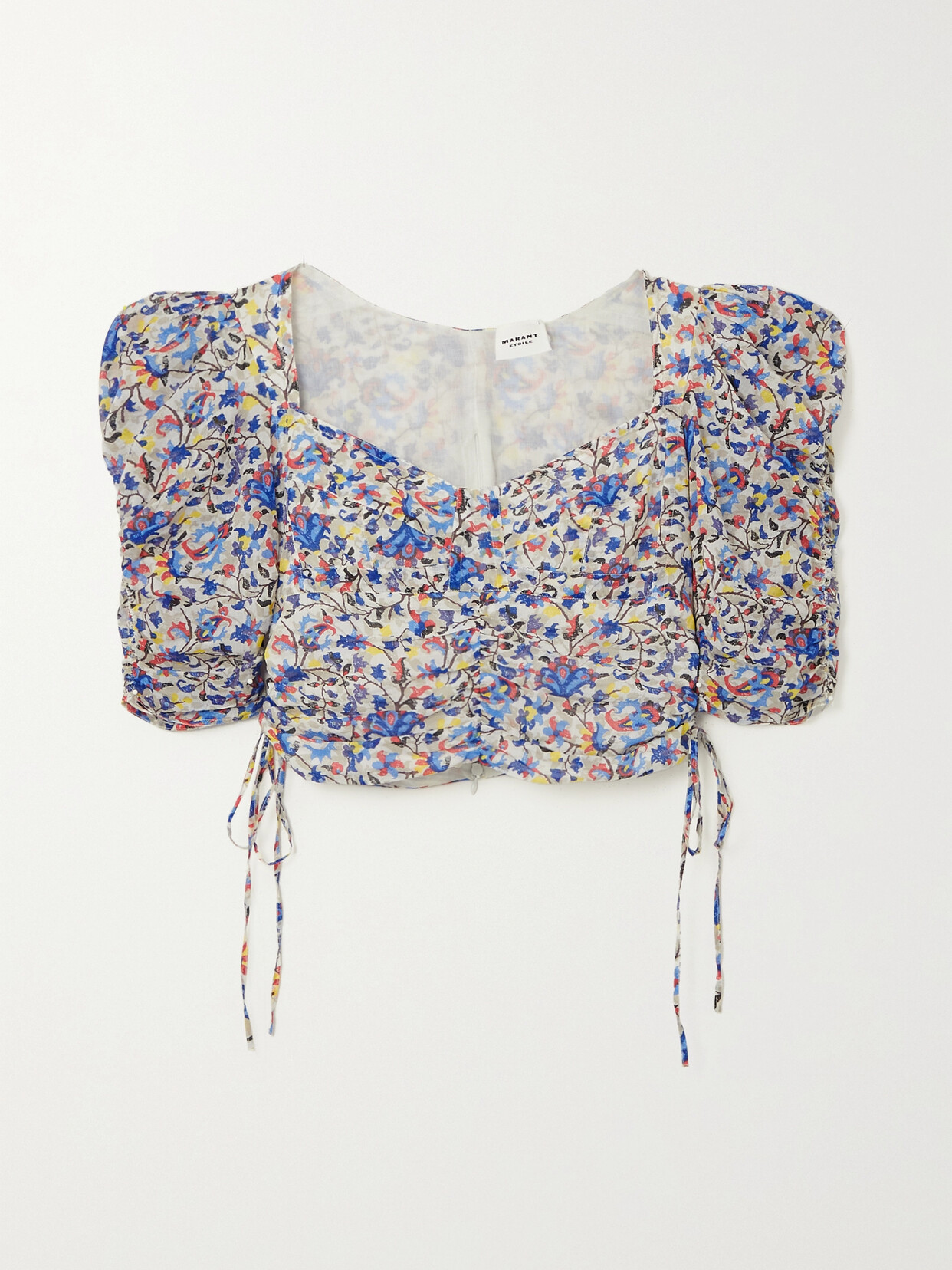 Marant Étoile Galaor Cropped Floral-print Cotton-voile Top - Blue
