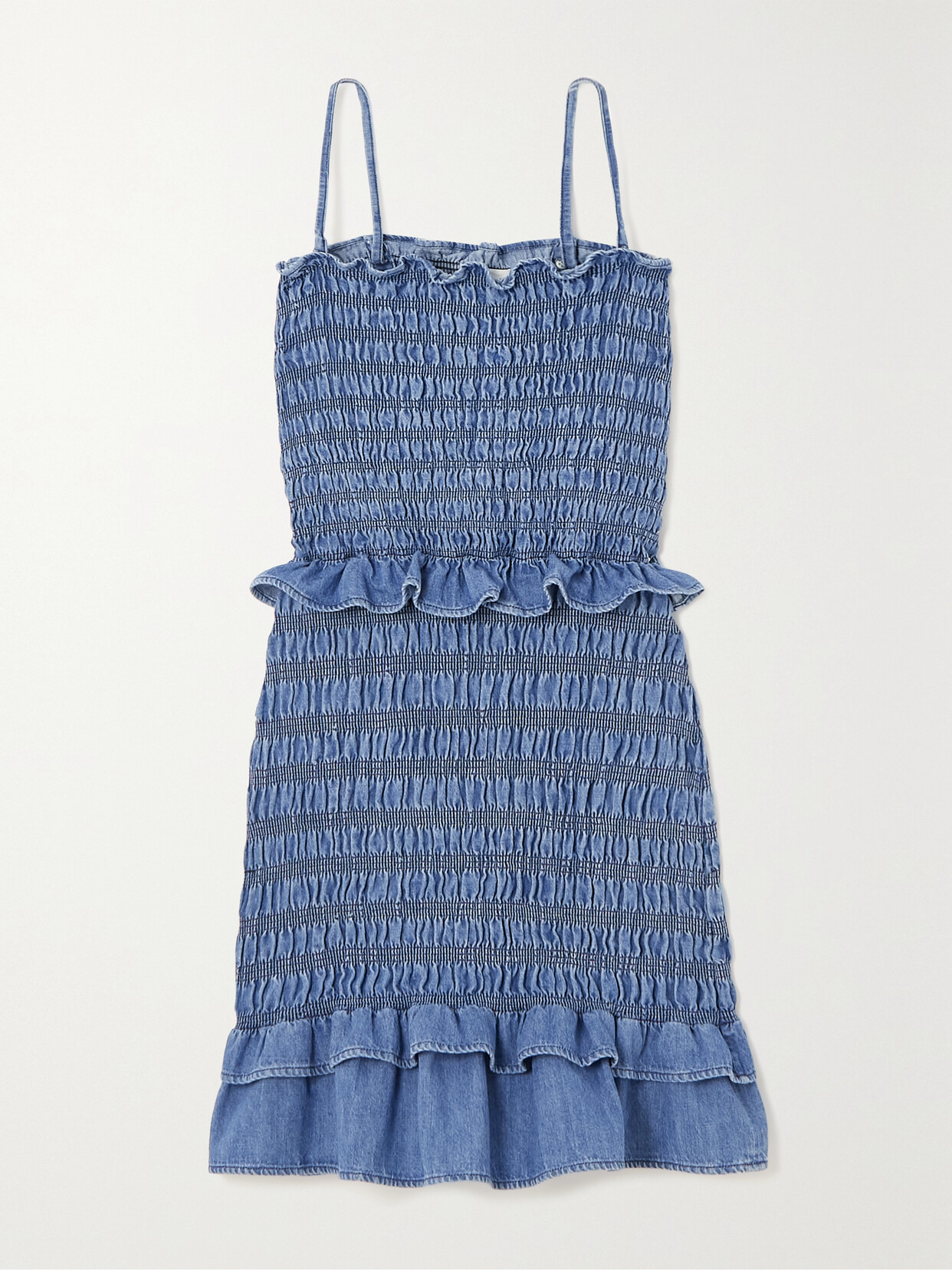 Marant Étoile Djina Shirred Ruffled Cotton-chambray Mini Dress - Blue
