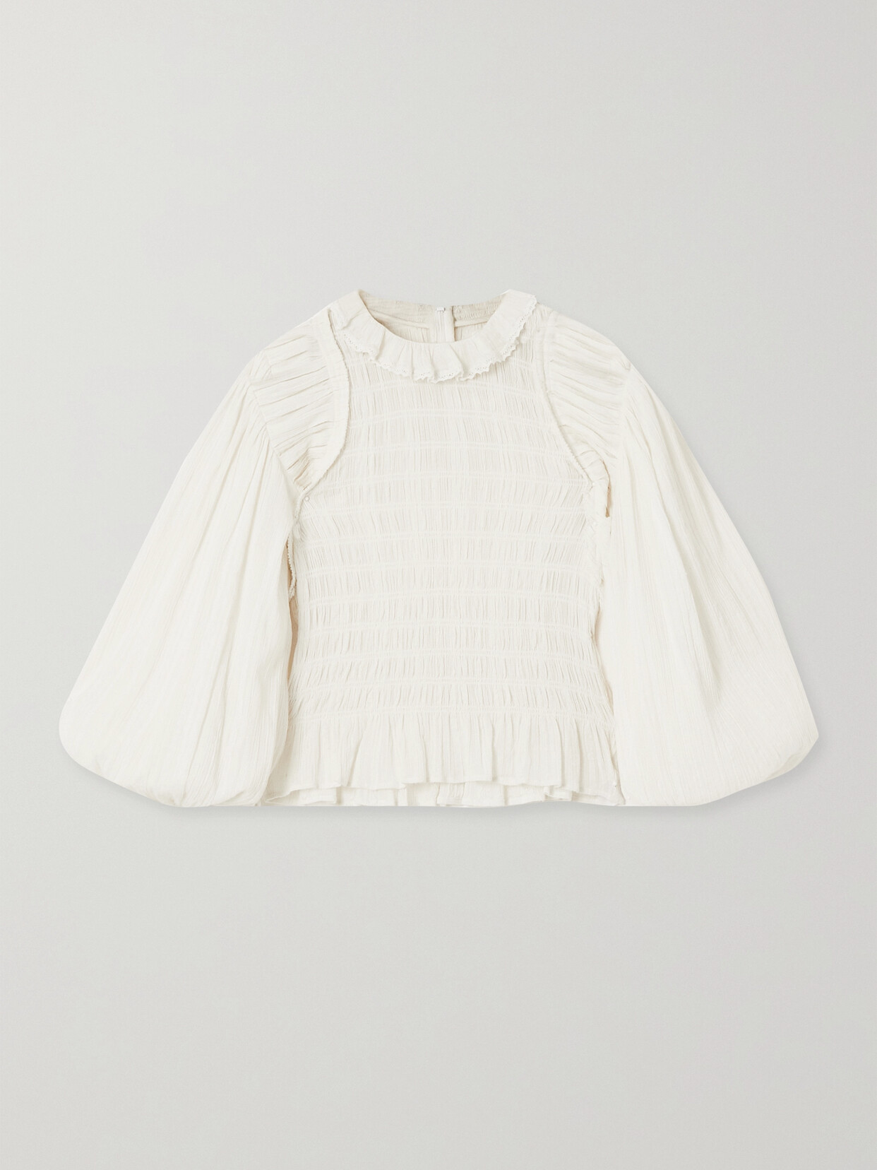 Marant Étoile - Idris Lace-trimmed Smocked Cotton-blend Blouse - White