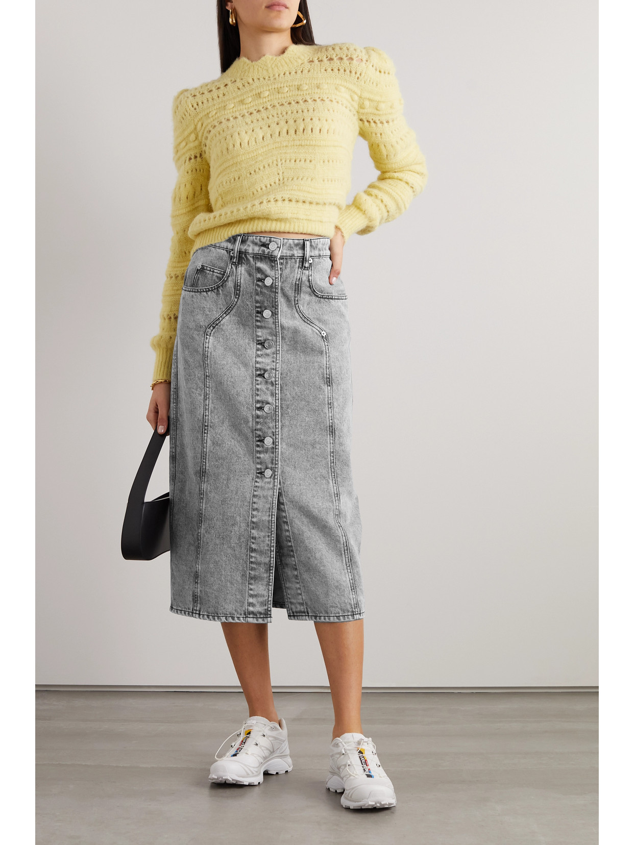 Shop Isabel Marant Étoile Vandy Bleached Denim Midi Skirt In Gray