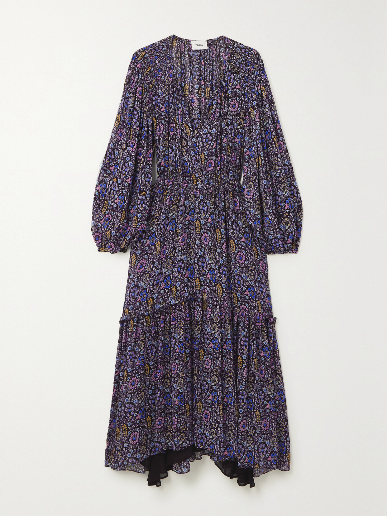 Marant Étoile Naema Pleated Floral-print Georgette Maxi Dress - Blue