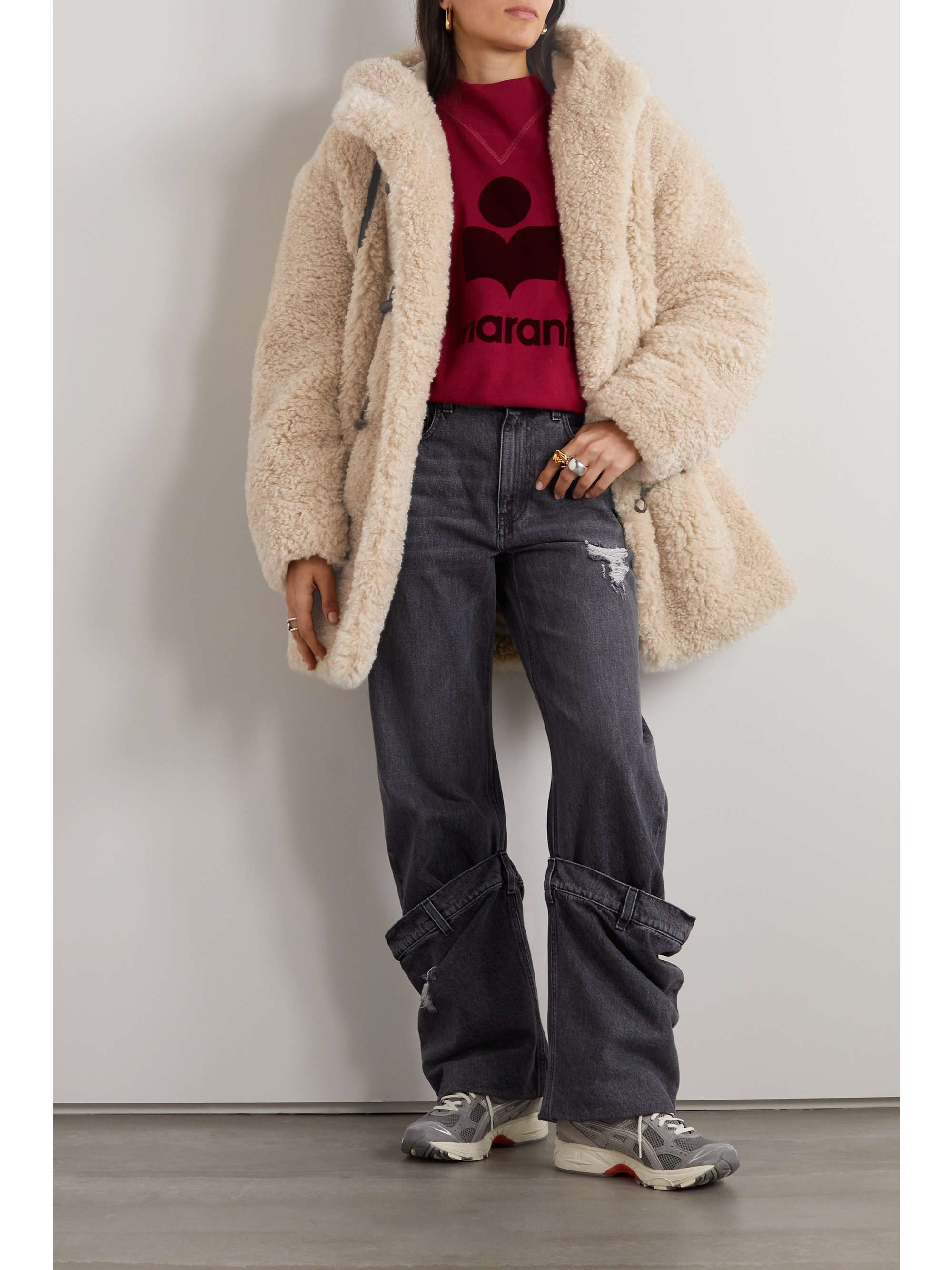 Shearling coat with hood Clearance