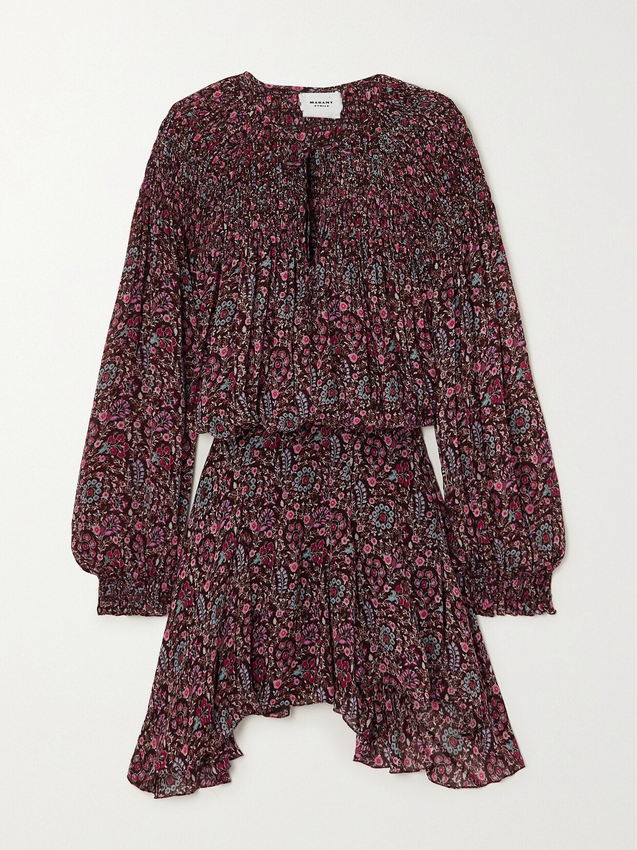 Marant Étoile Noanne Shirred Floral-print Georgette Mini Dress - Brown