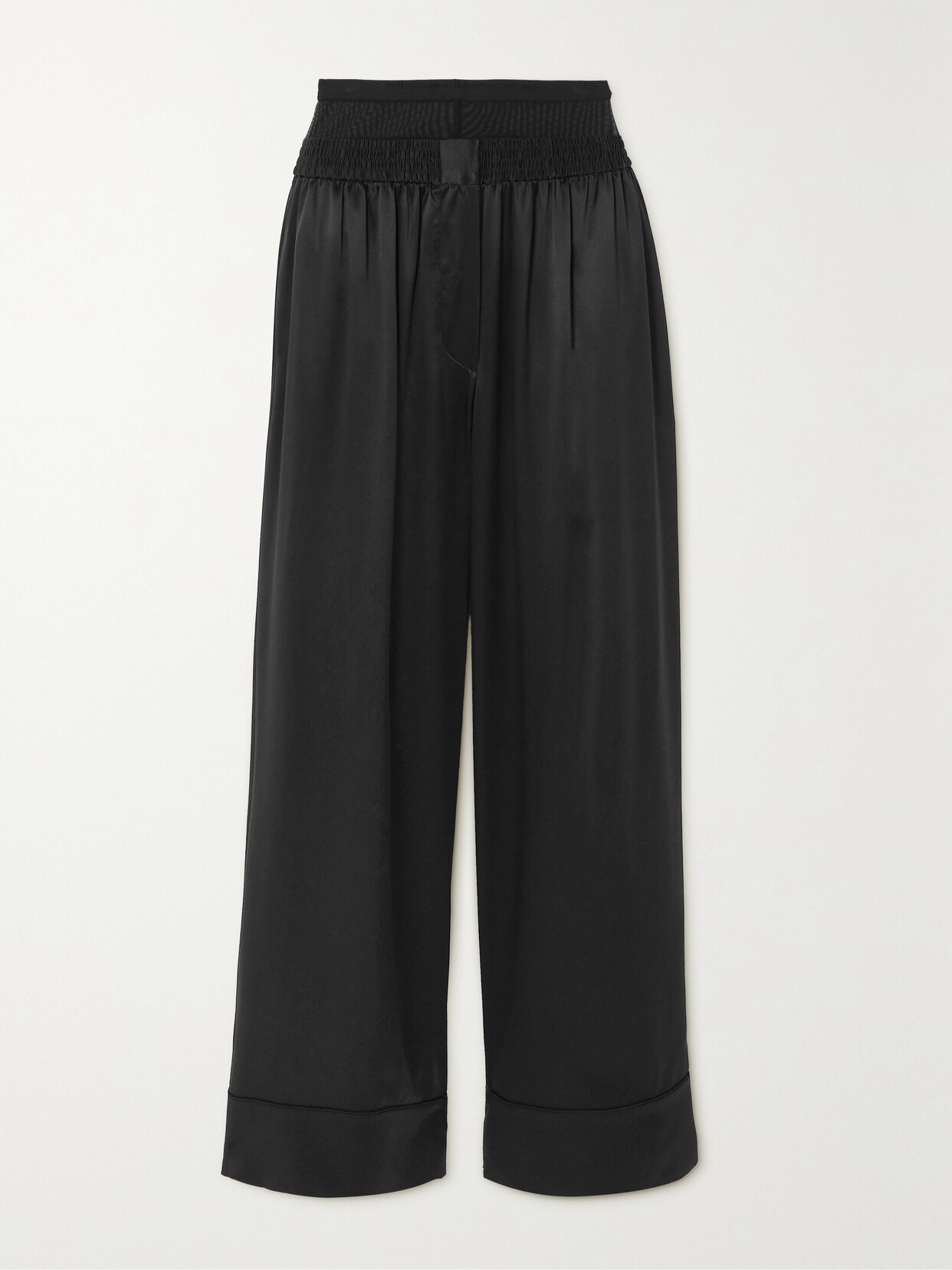 ALEXANDER WANG MESH-PANELED SILK-CHARMEUSE WIDE-LEG PANTS