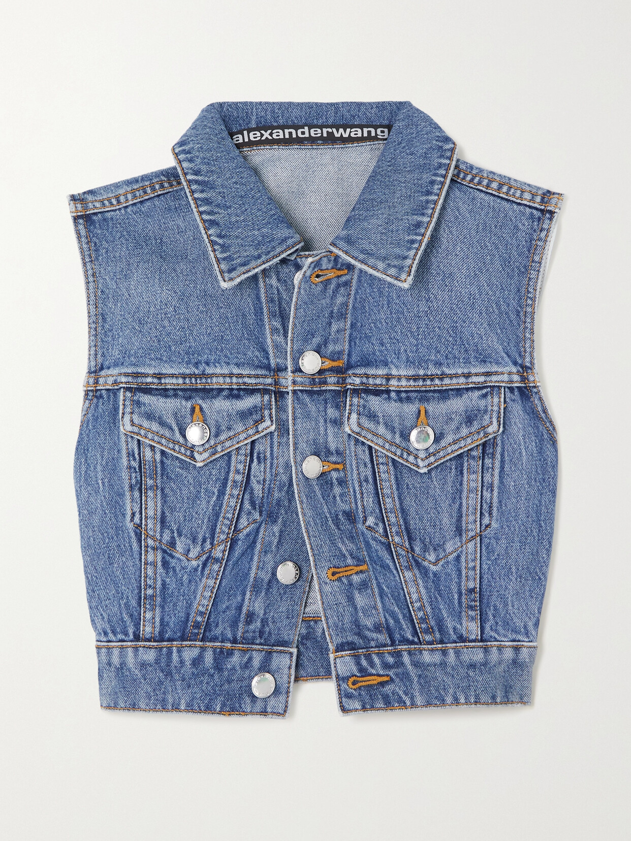 Alexander Wang Shrunken Trucker Vest In Denim In Blue