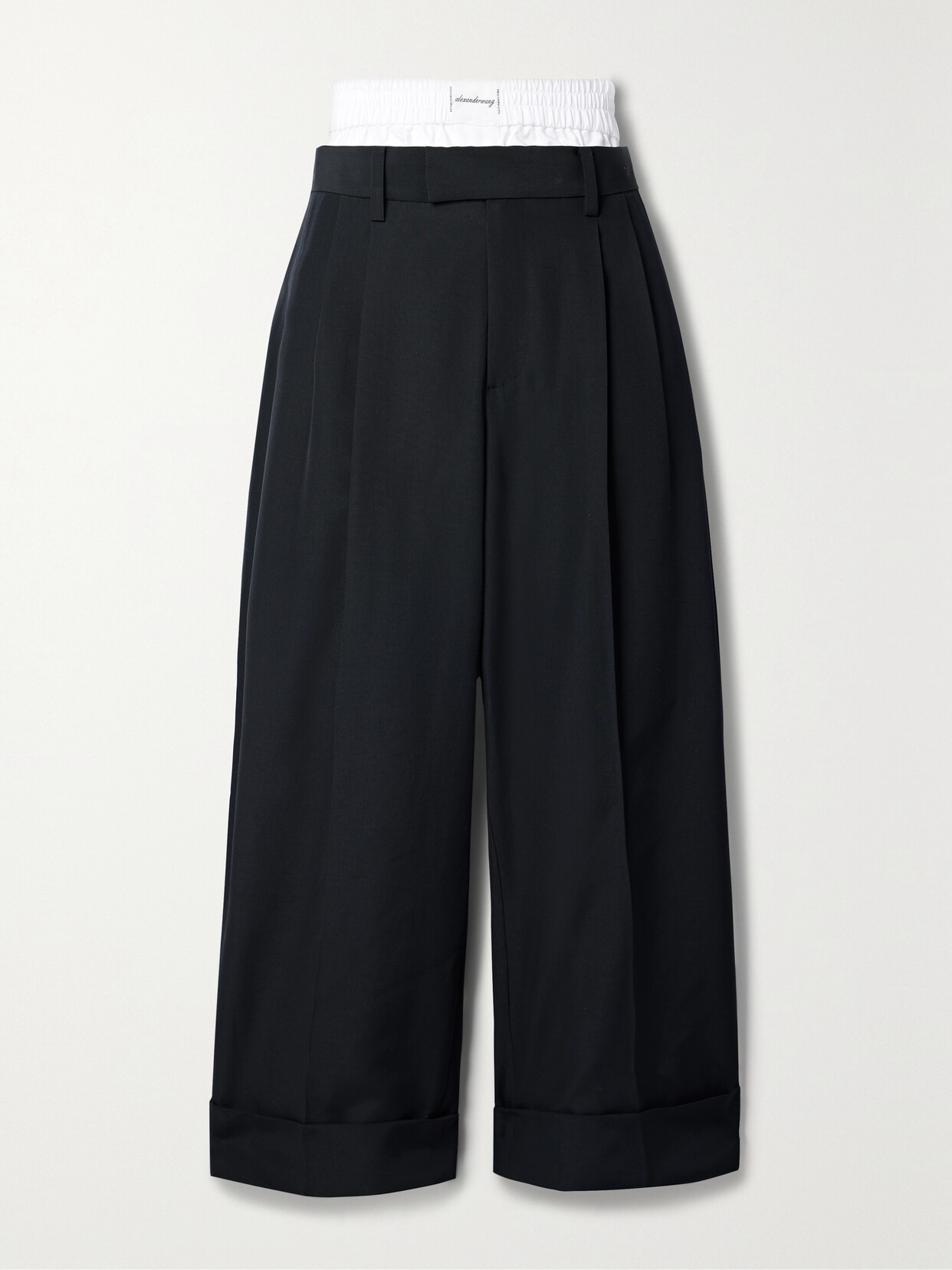 Alexander Wang - Cropped Cotton-trimmed Pleated Wool-blend Wide-leg Pants - Black