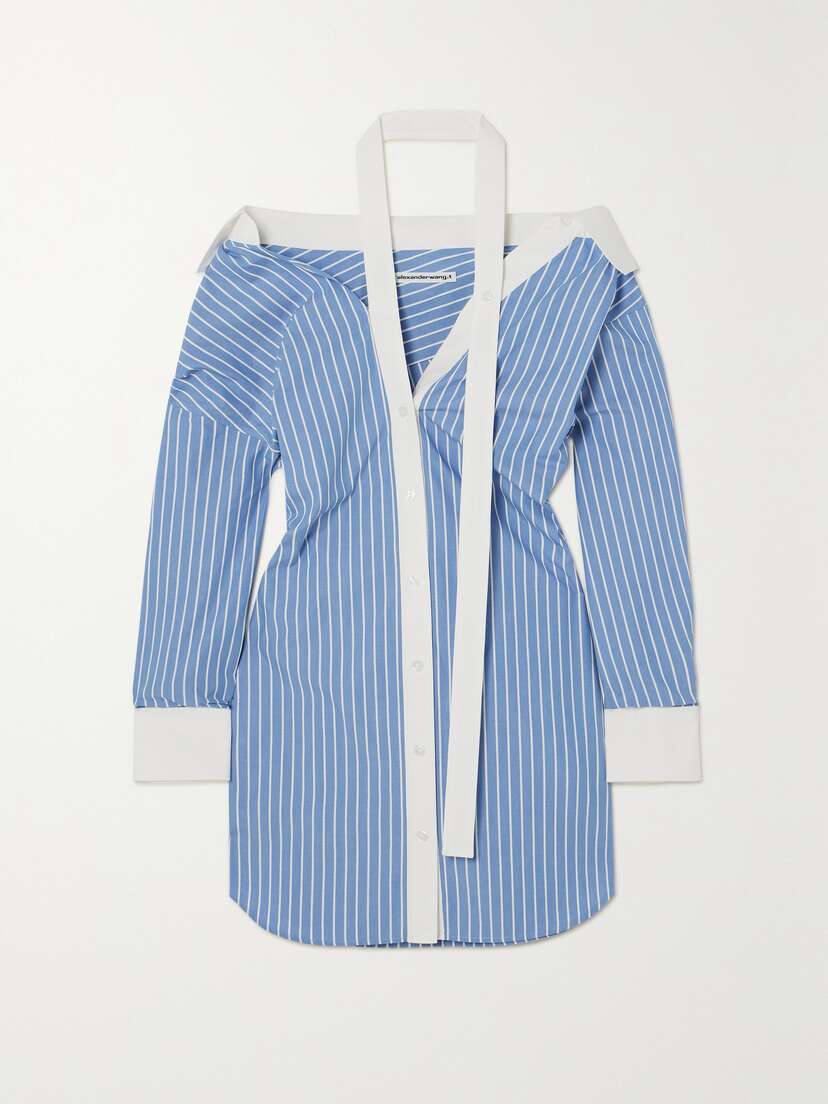 T BY ALEXANDER WANG Off-the-shoulder Striped Cotton-poplin Mini Dress