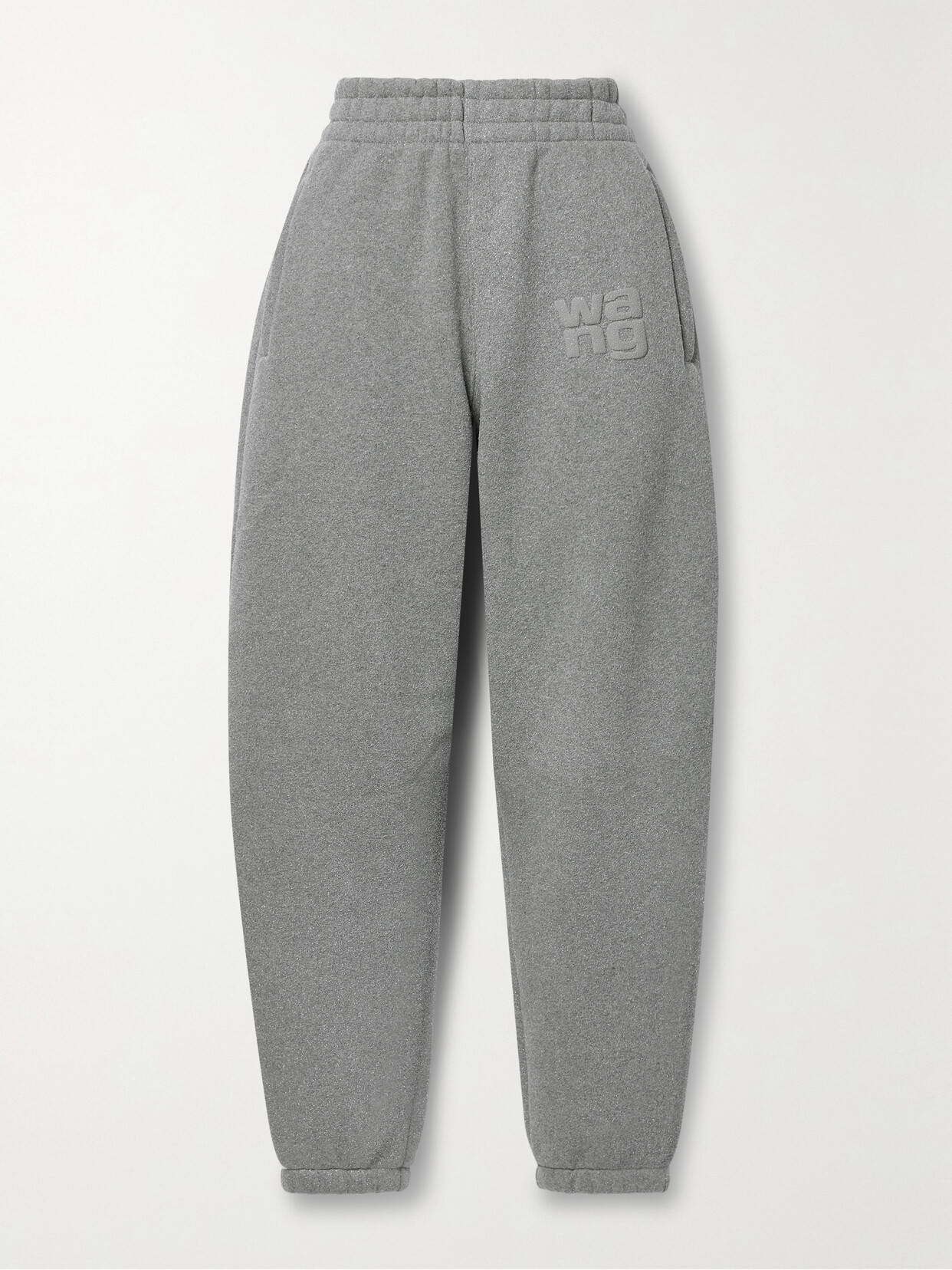 alexanderwang.t - Appliquéd Glittered Cotton-blend Jersey Track Pants - Gray