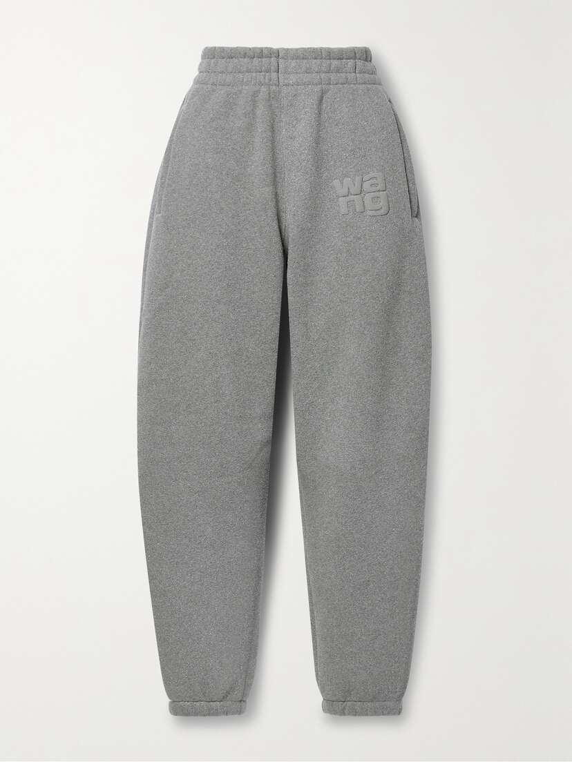 T BY ALEXANDER WANG Appliquéd Glittered Cotton-blend Jersey Track Pants - x large