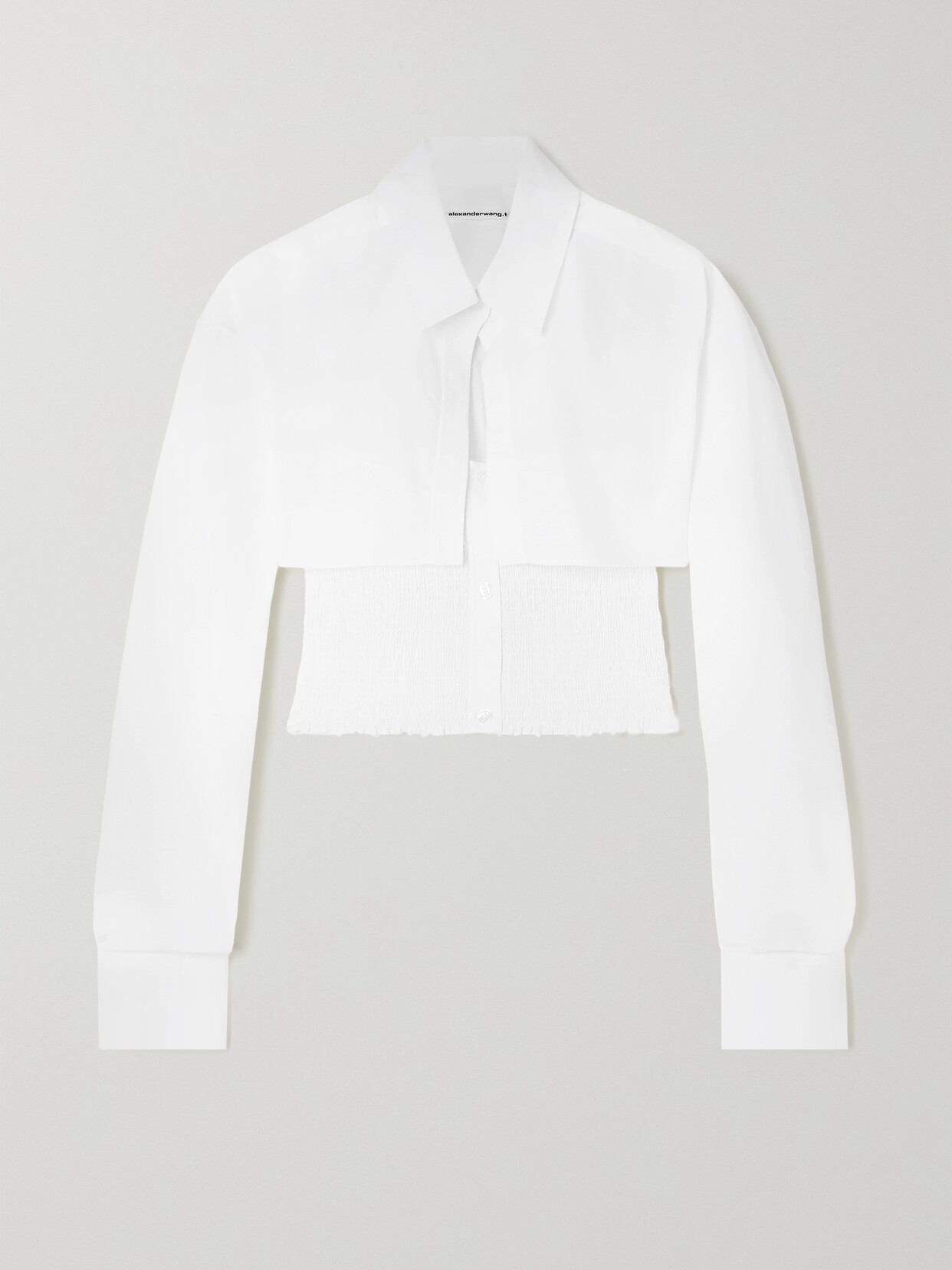 ALEXANDER WANG T CROPPED LAYERED SHIRRED COTTON-POPLIN SHIRT