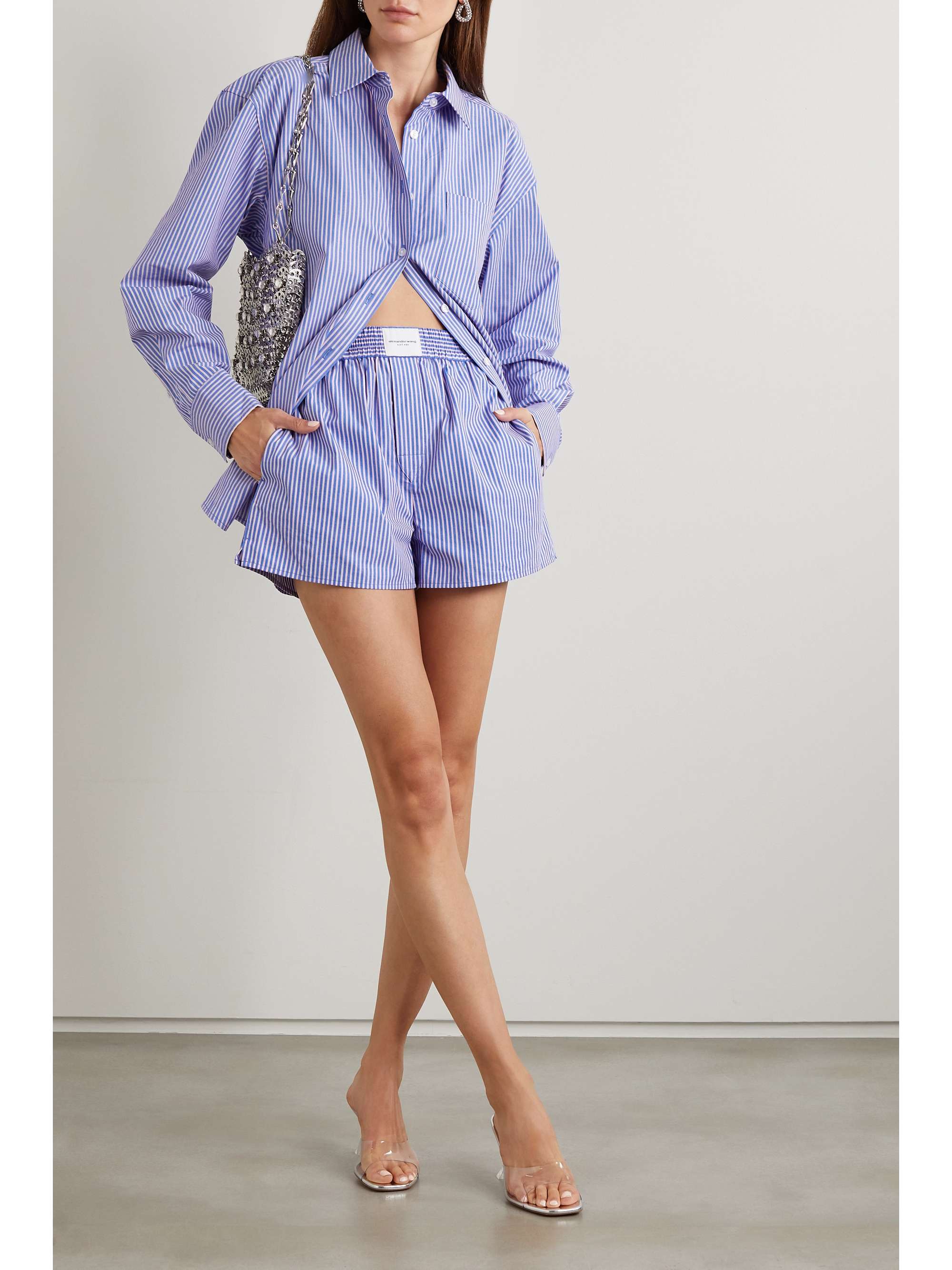 T BY ALEXANDER WANG Striped cotton-poplin shorts | NET-A-PORTER