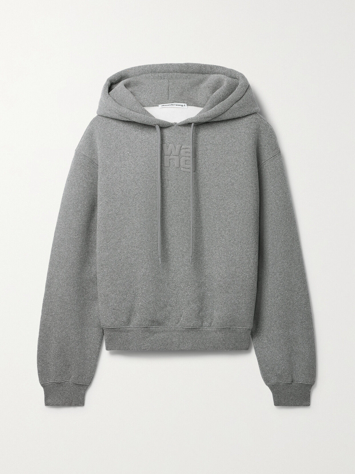 alexanderwang.t - Appliquéd Glittered Cotton-blend Jersey Hoodie - Gray