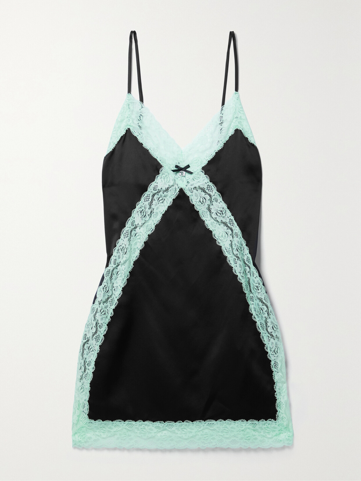 alexanderwang.t Embellished Lace-trimmed Silk-satin Chemise - Black
