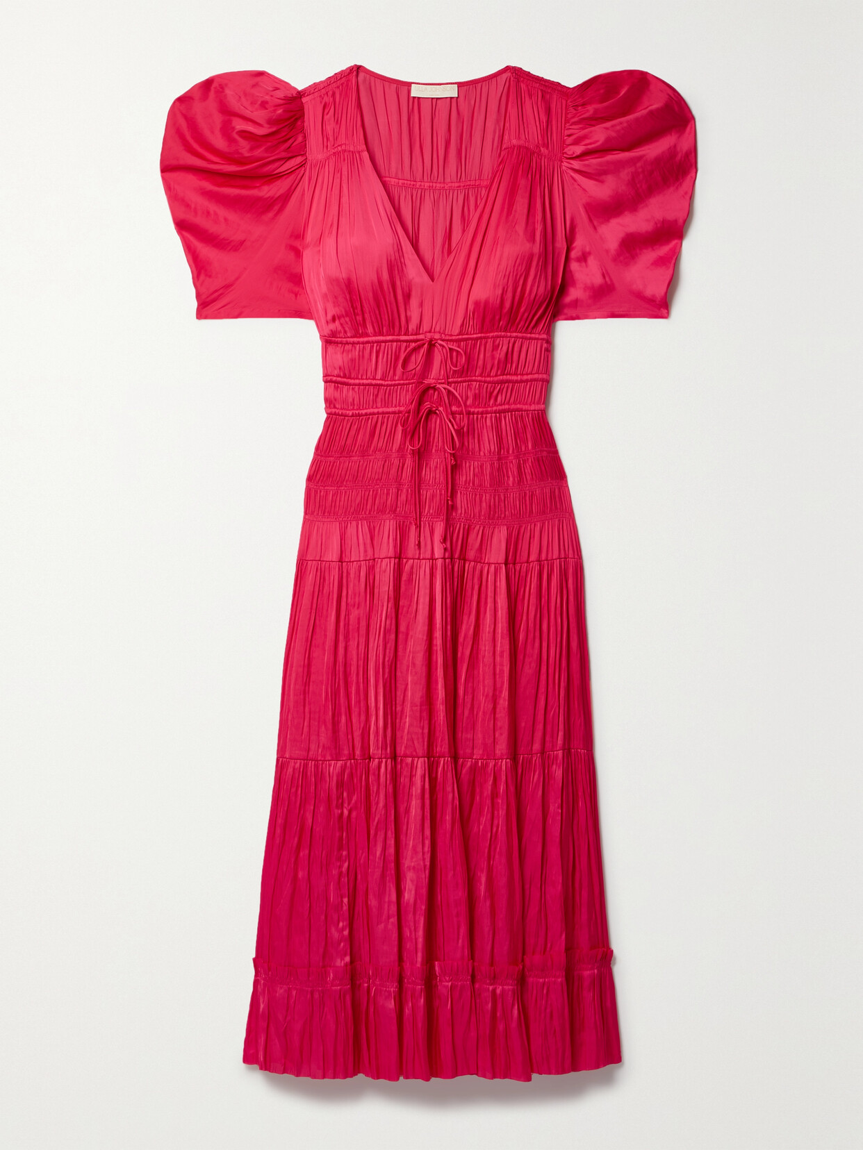 Ulla Johnson Daria Tiered Plissé-satin Midi Dress - Pink