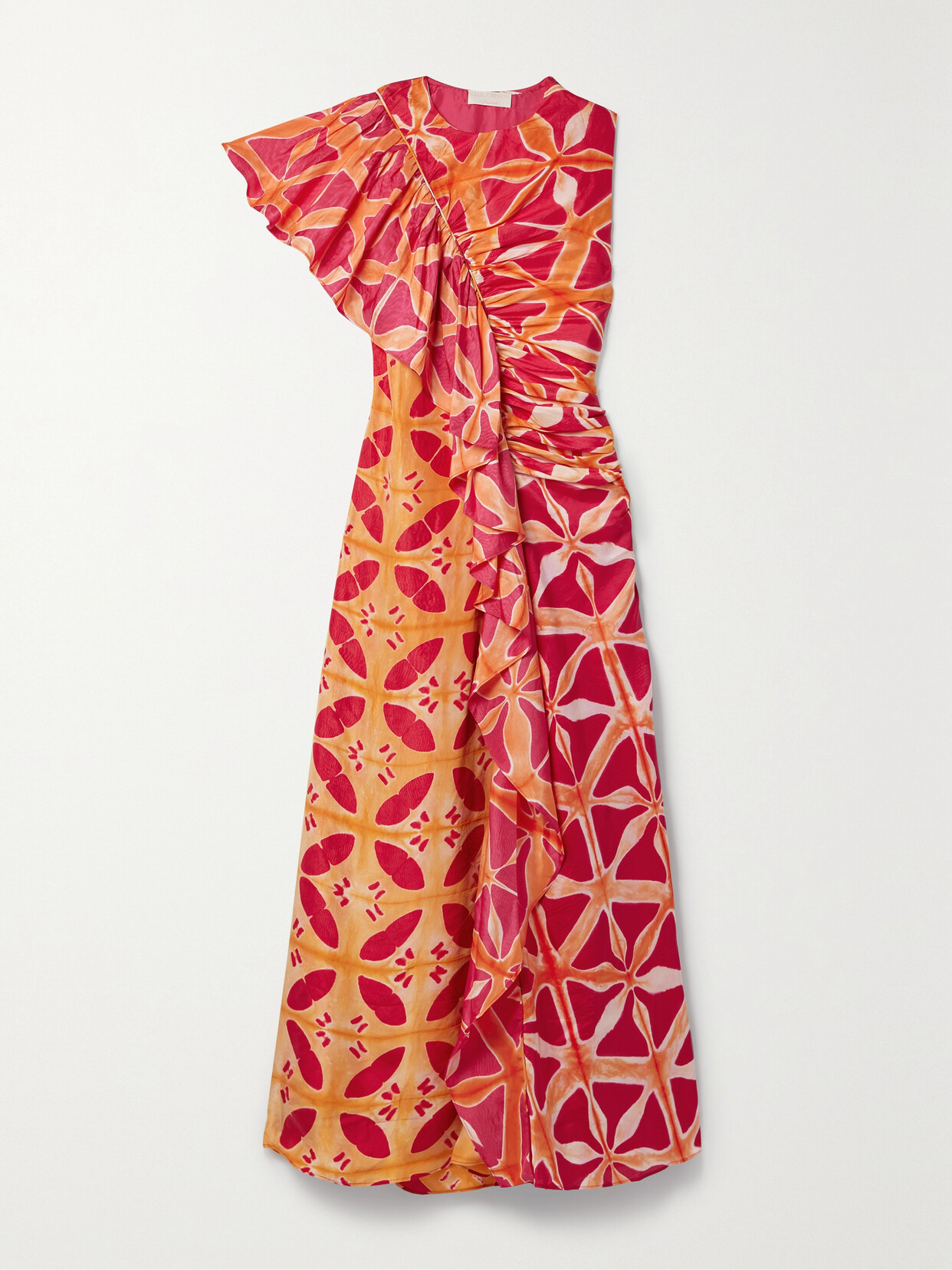 Ulla Johnson Lali One-shoulder Long Floral Ruffle Silk Dress In Red