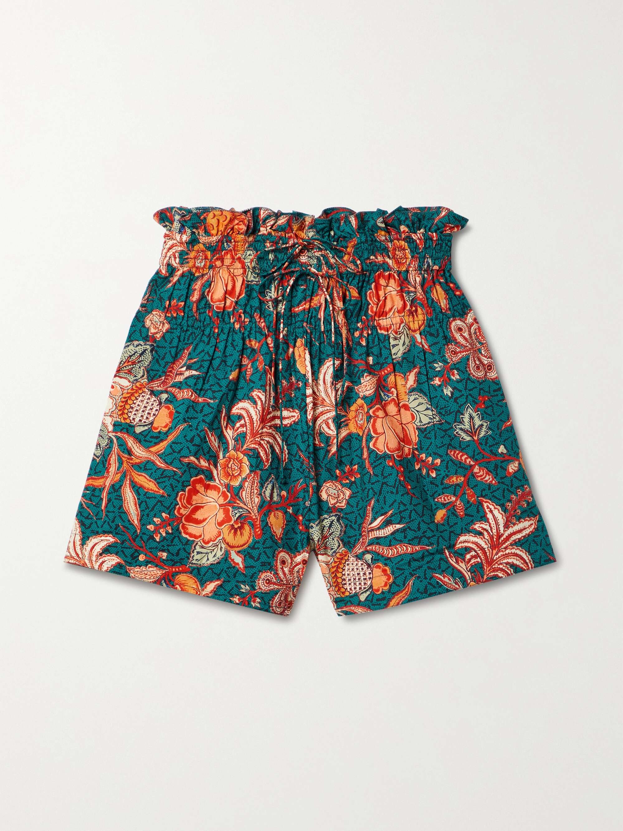 Rylan ruffled gathered printed cotton poplin shorts