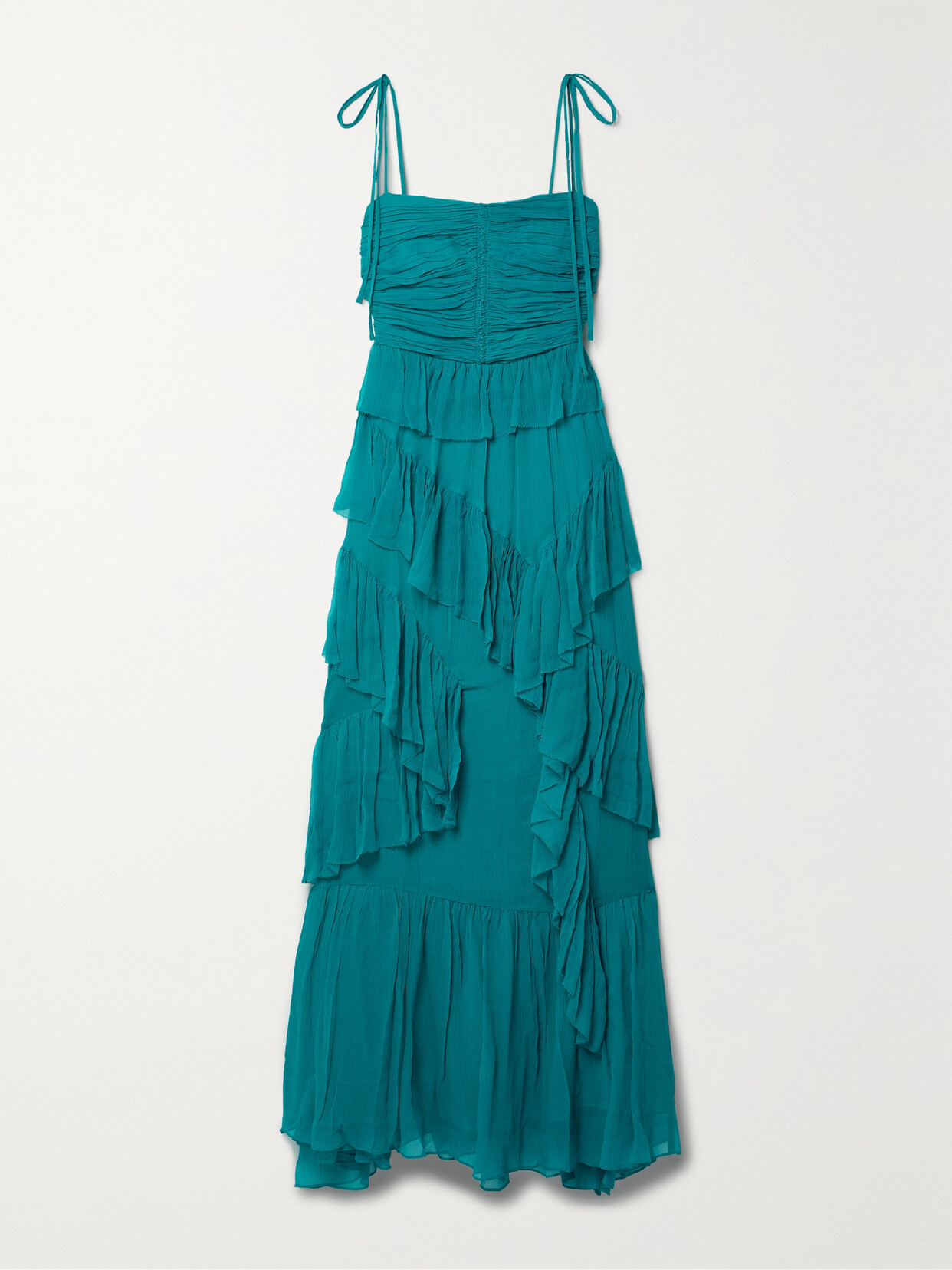 ULLA JOHNSON AVELINE TIERED RUFFLED SILK-CREPON GOWN