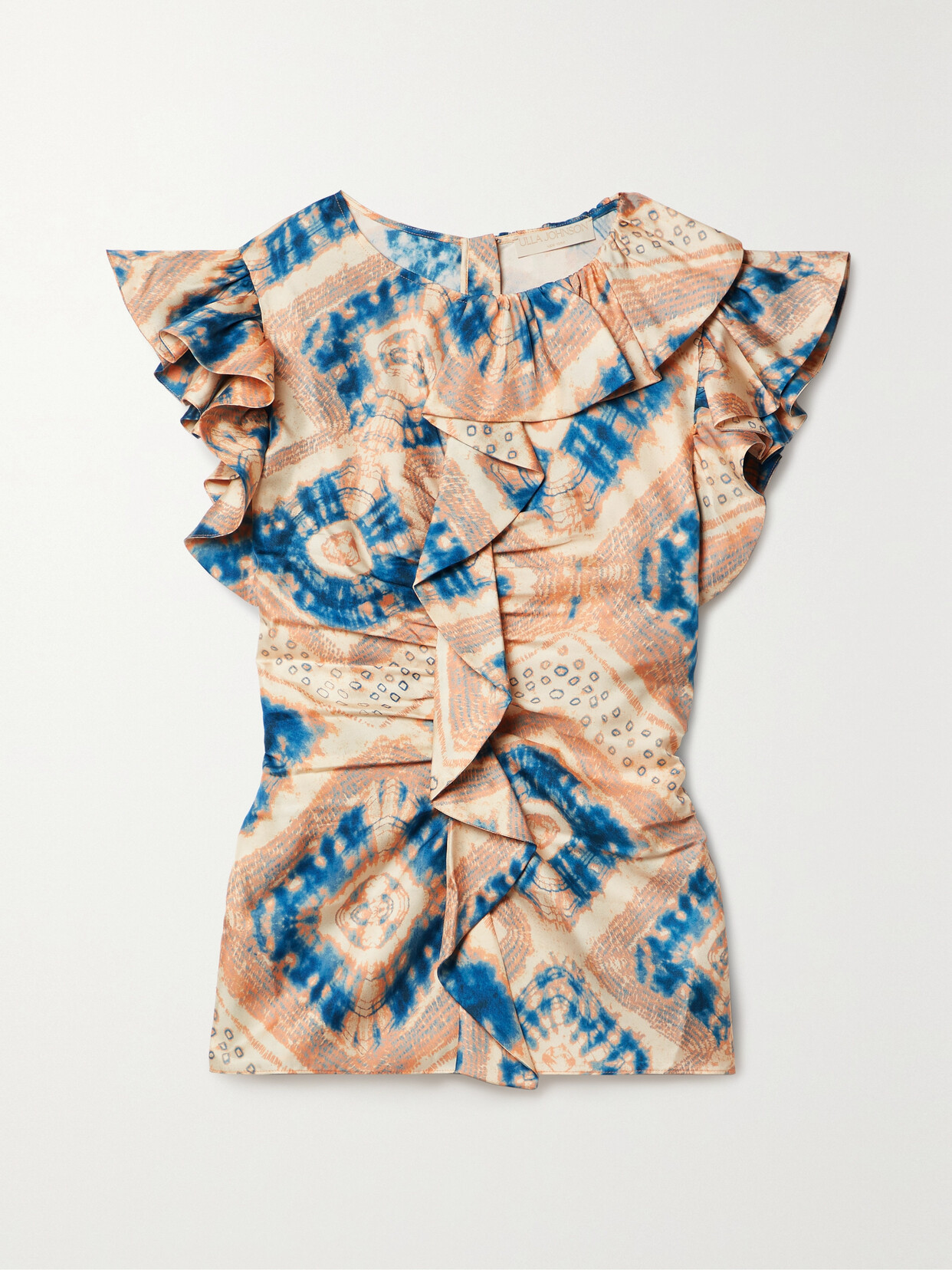 ULLA JOHNSON VIDA RUFFLED PRINTED SILK-TWILL TOP