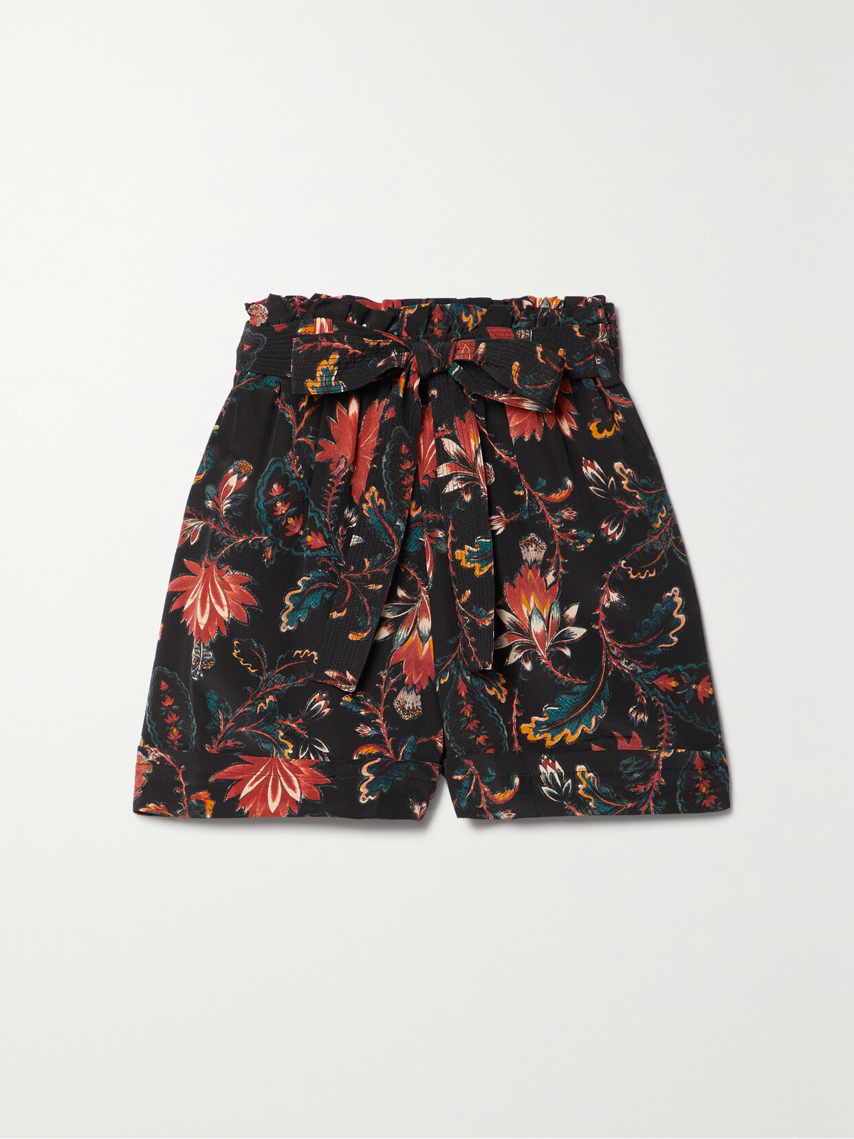 ULLA JOHNSON LEICA BELTED PRINTED SILK-CREPE SHORTS