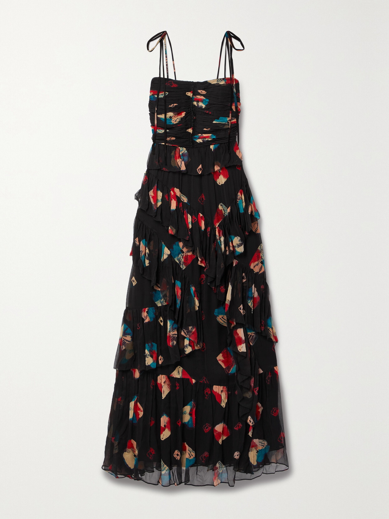 ULLA JOHNSON AVELINE TIERED RUFFLED PRINTED SILK-CREPON GOWN