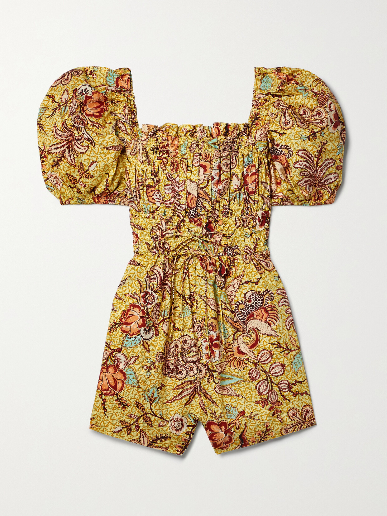 Ulla Johnson - Arlo Shirred Printed Cotton-poplin Playsuit - Yellow