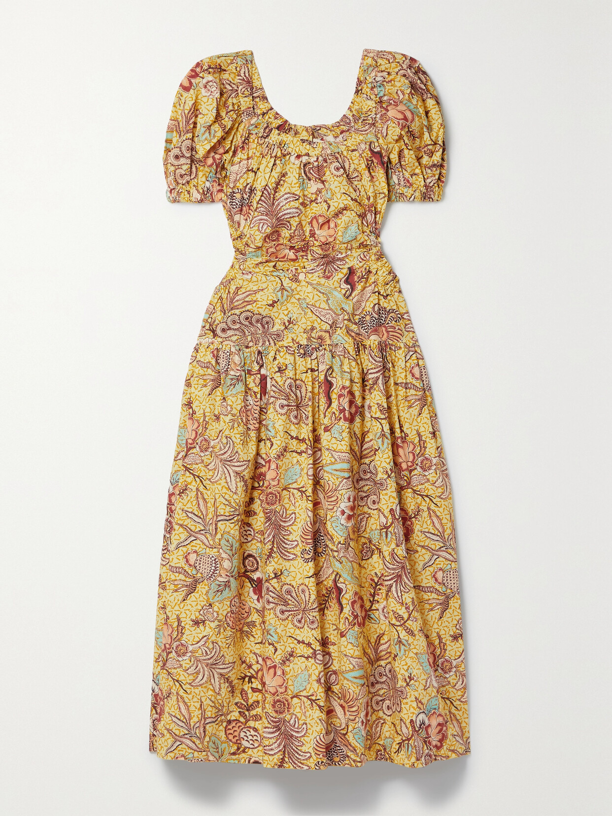 Ulla Johnson - Golda Cutout Gathered Printed Cotton-poplin Midi Dress - Yellow