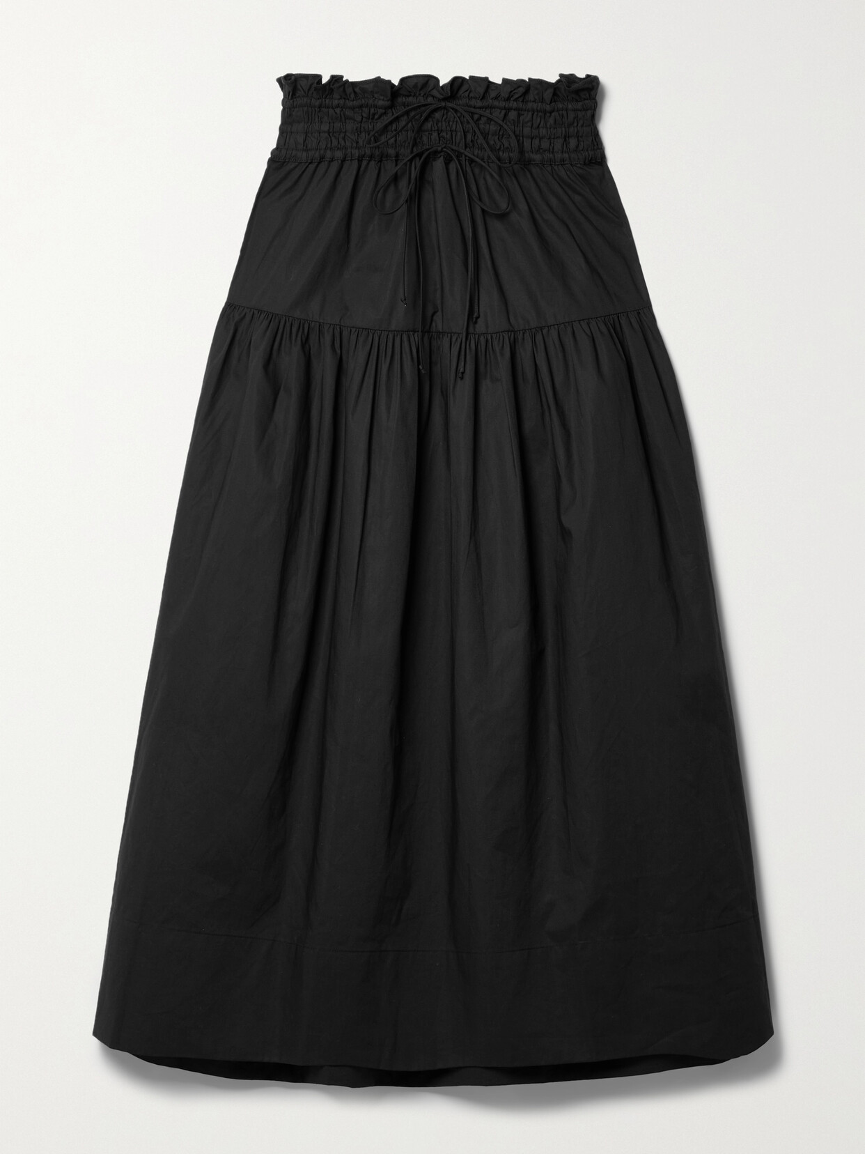 Ulla Johnson - Kyra Ruffled Gathered Cotton-poplin Midi Skirt - Black