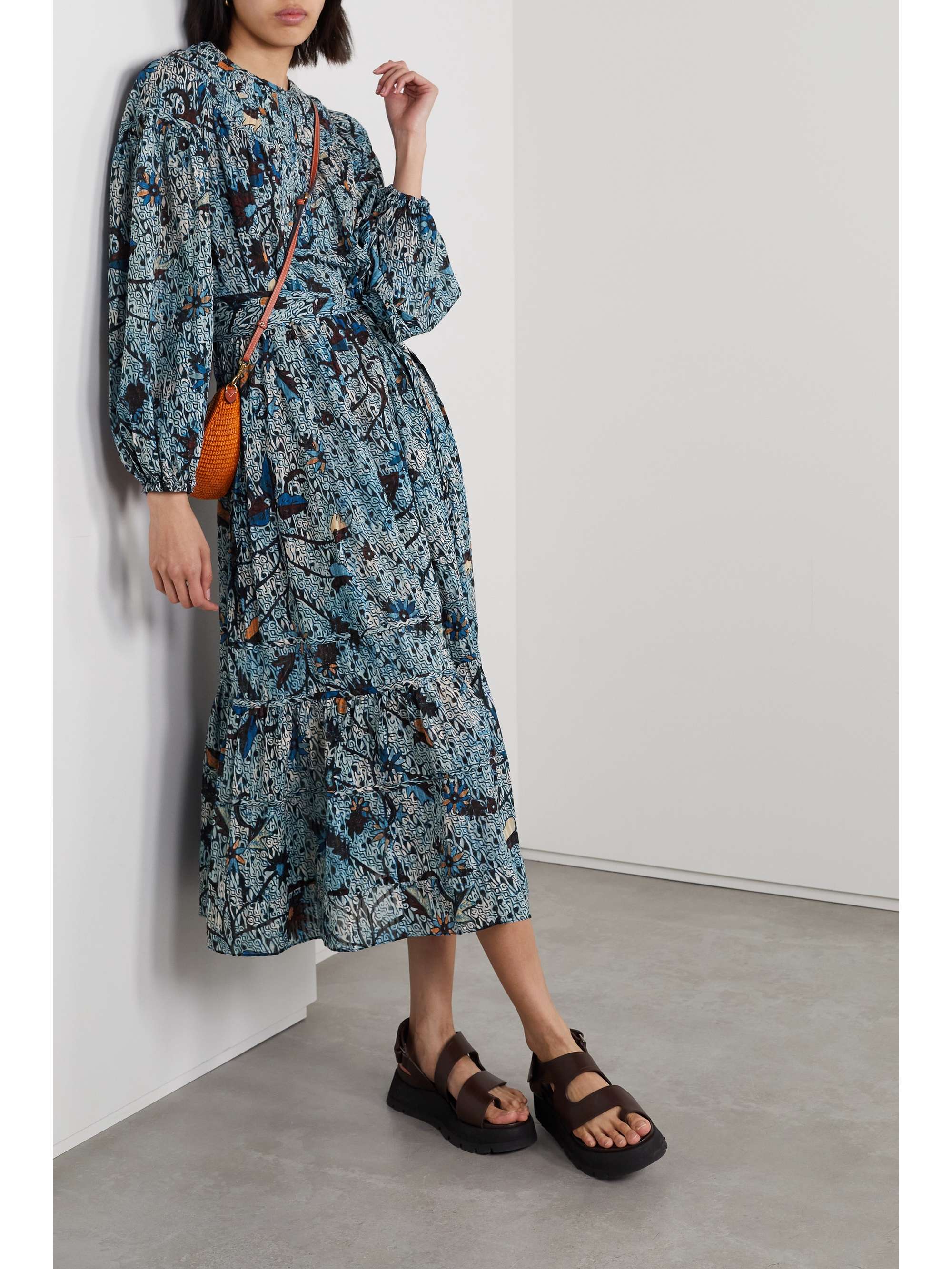 ULLA JOHNSON Iona belted floral-print cotton-blend voile midi dress |  NET-A-PORTER