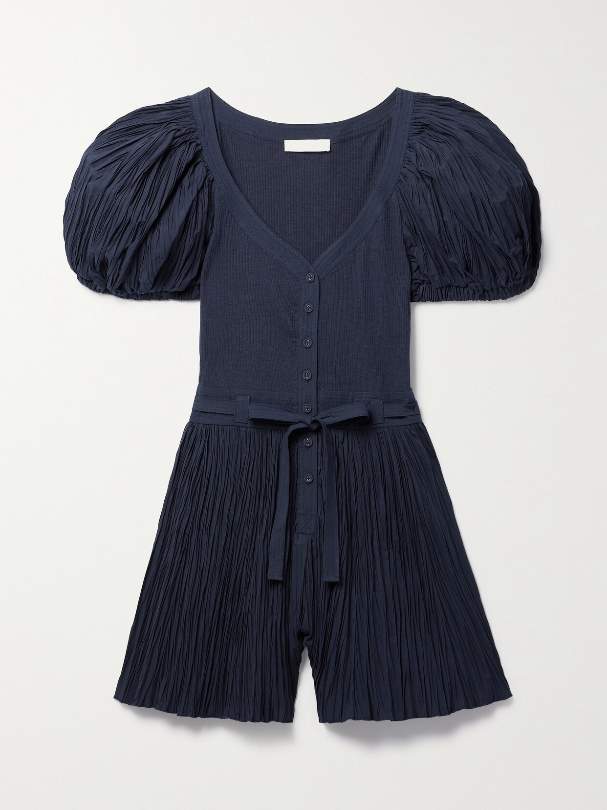 Ulla Johnson - Vinny Belted Plissé-poplin And Ribbed-knit Playsuit - Blue