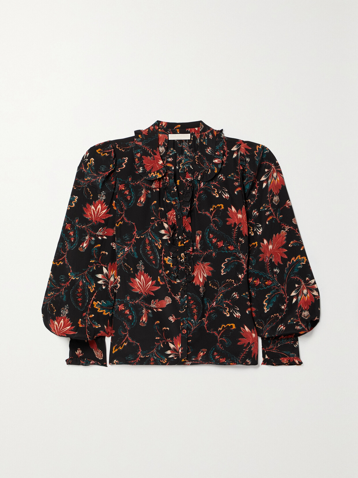 Ulla Johnson - Philipa Ruffled Floral-print Silk-crepe Blouse - Black