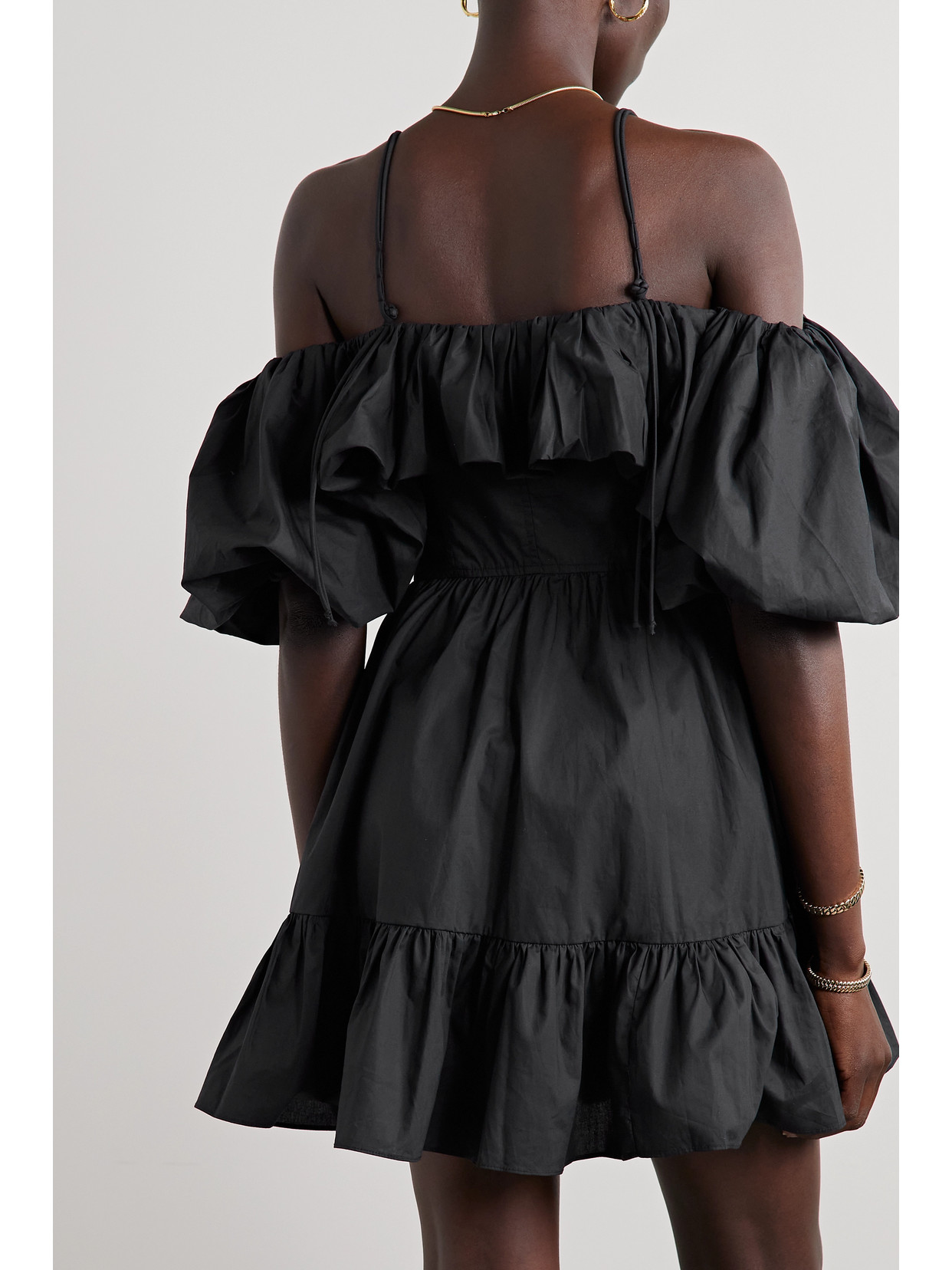 Shop Ulla Johnson Lila Cold-shoulder Ruffled Cotton-poplin Mini Dress In Black