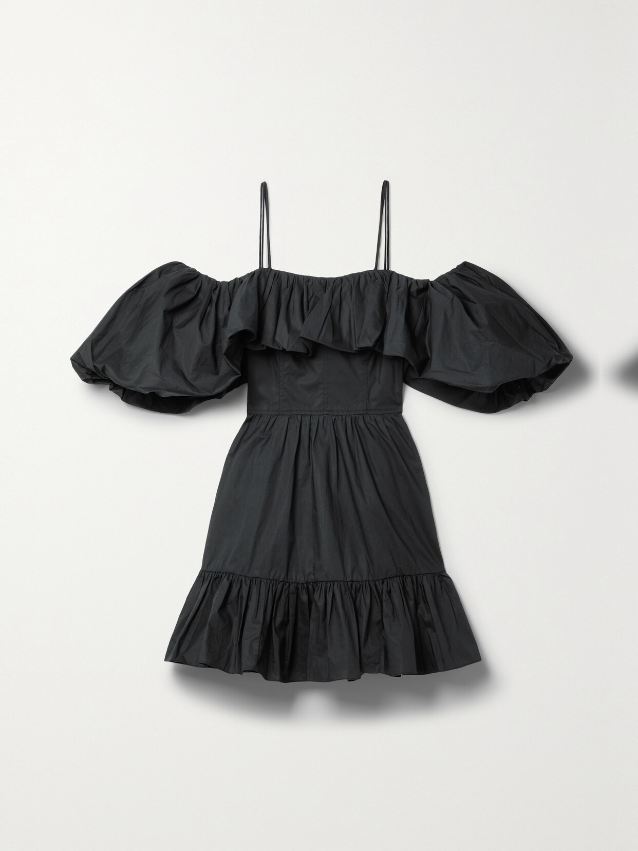Shop Ulla Johnson Lila Cold-shoulder Ruffled Cotton-poplin Mini Dress In Black