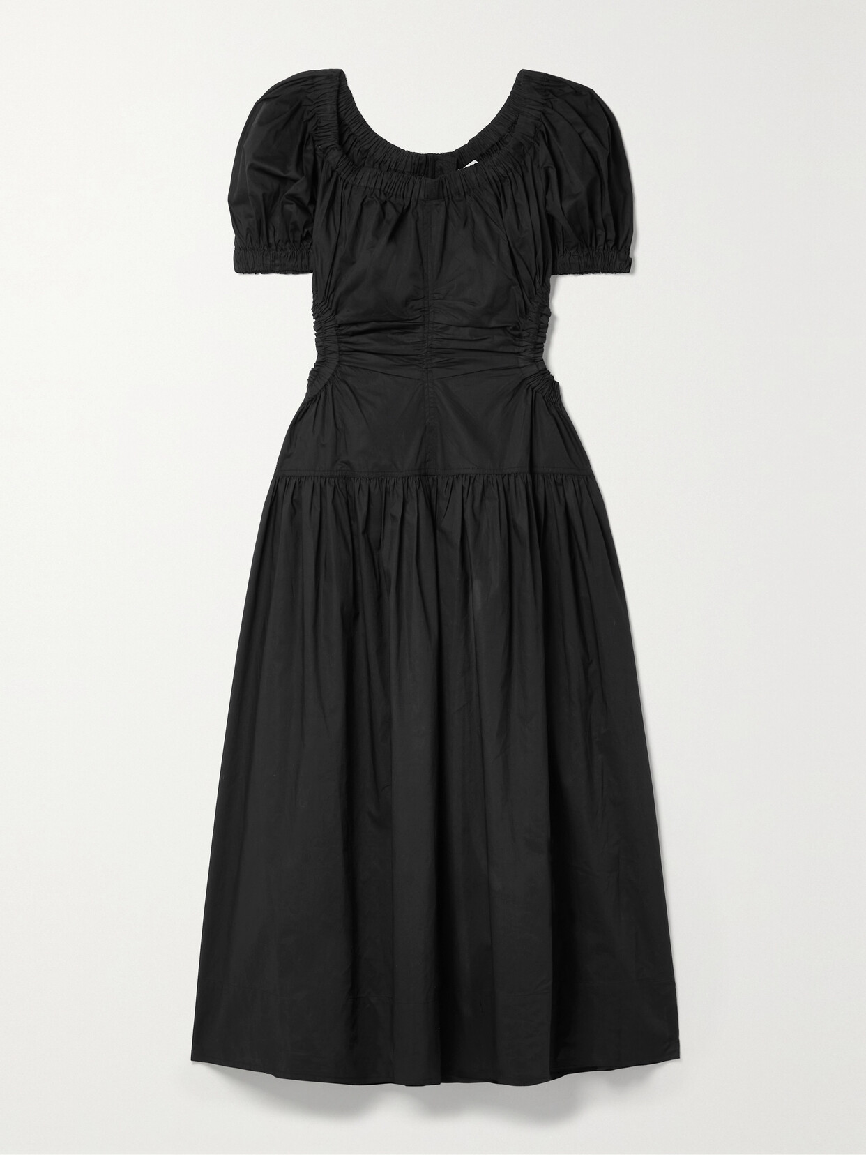 Ulla Johnson Golda Cutout Gathered Cotton-poplin Midi Dress - Black