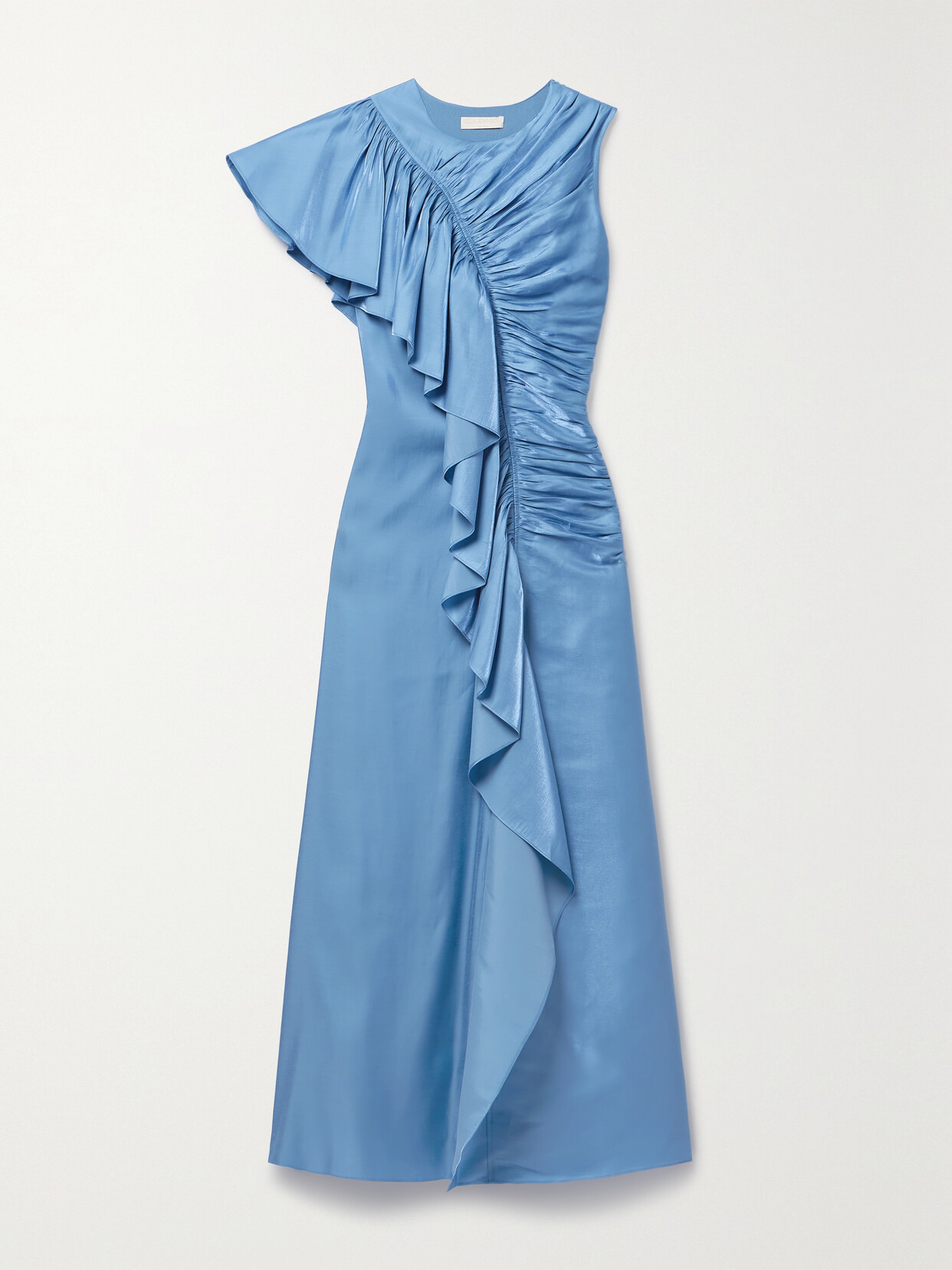 Ulla Johnson - Lali Ruched Ruffled Metallic Chiffon Gown - Blue