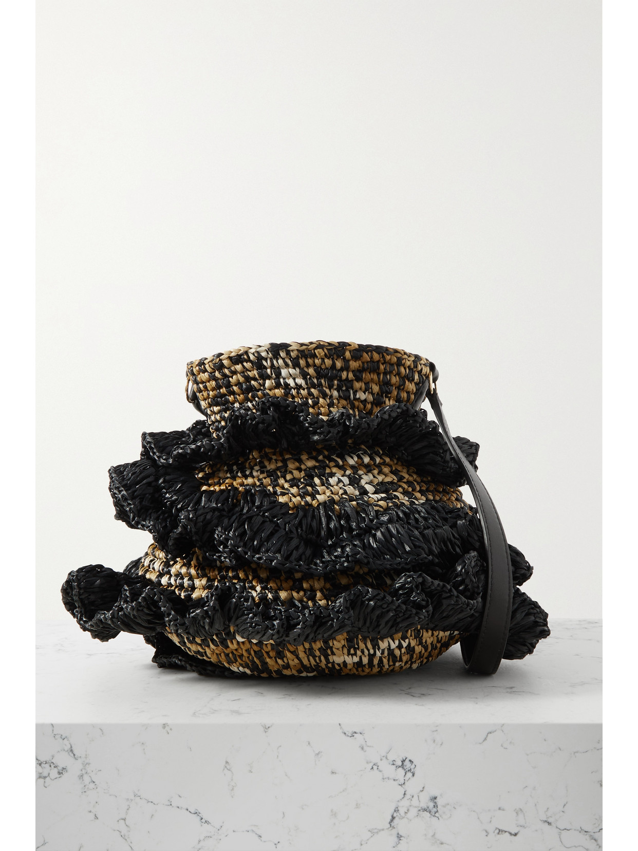 Ulla Johnson Tulip Leather-trimmed Ruffled Raffia Shoulder Bag