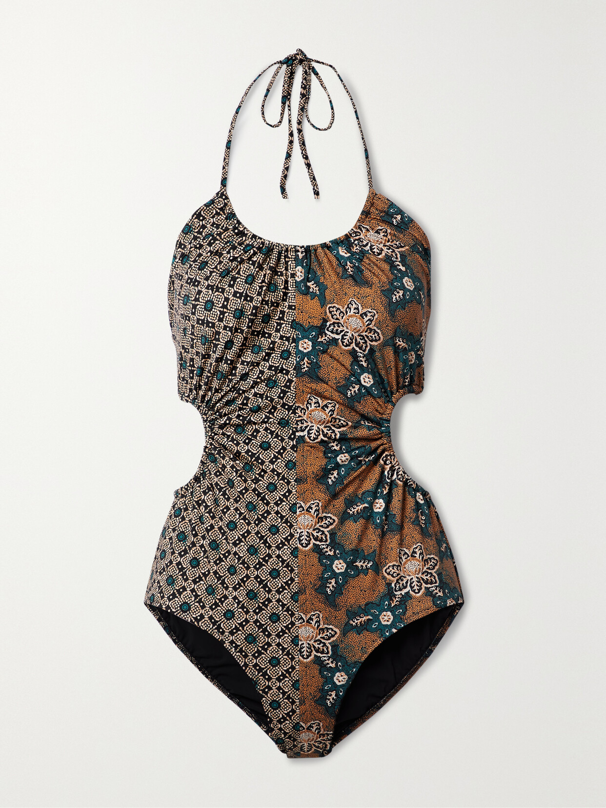 ULLA JOHNSON MABEL CUTOUT PRINTED HALTERNECK SWIMSUIT