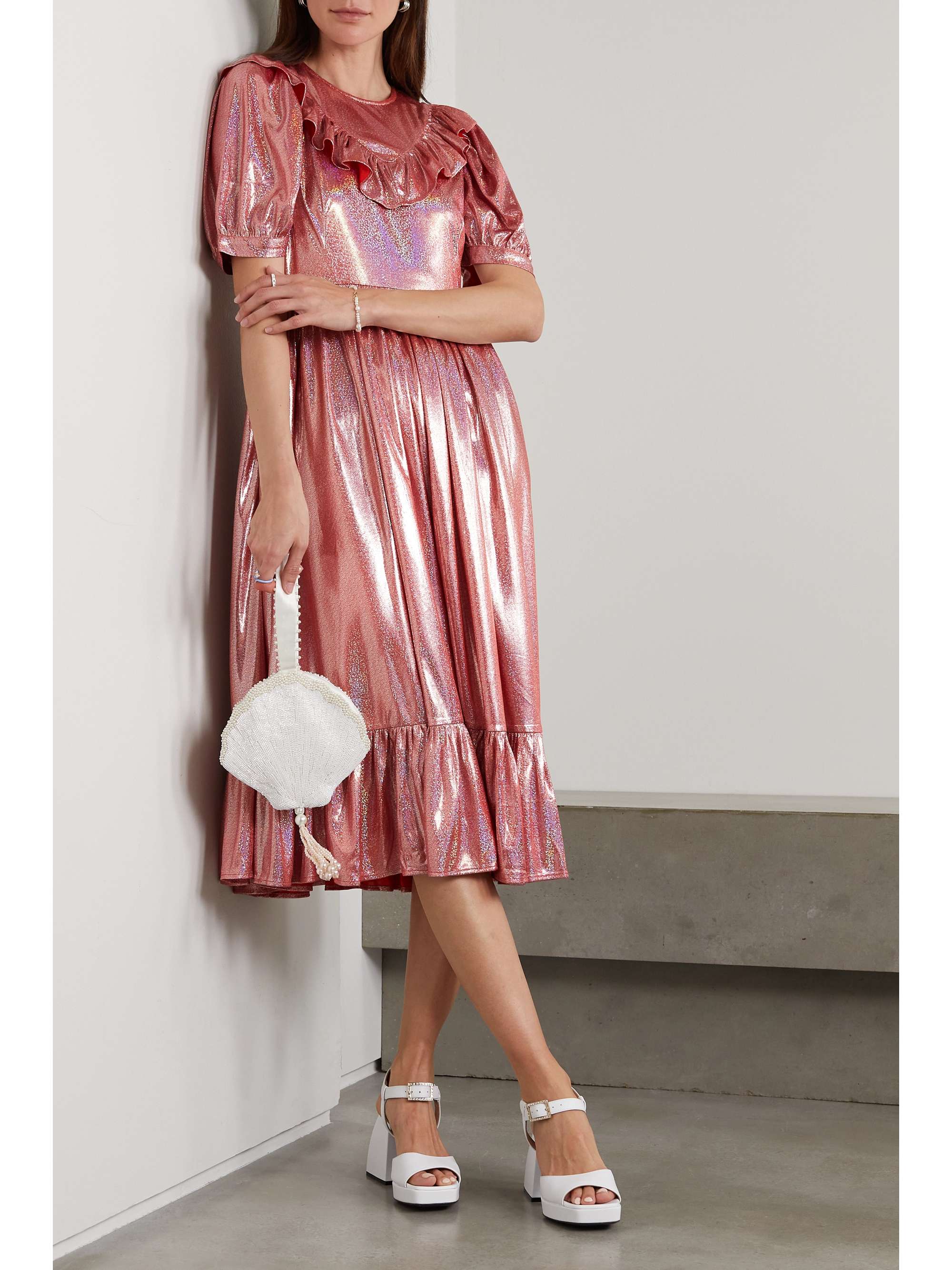 BATSHEVA May ruffled lamé midi dress NETAPORTER