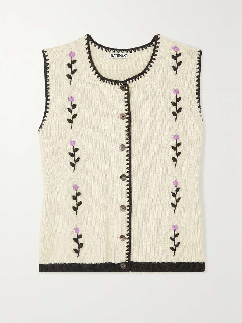 Batsheva Blythe Whipstitched Embroidered Alpaca Vest